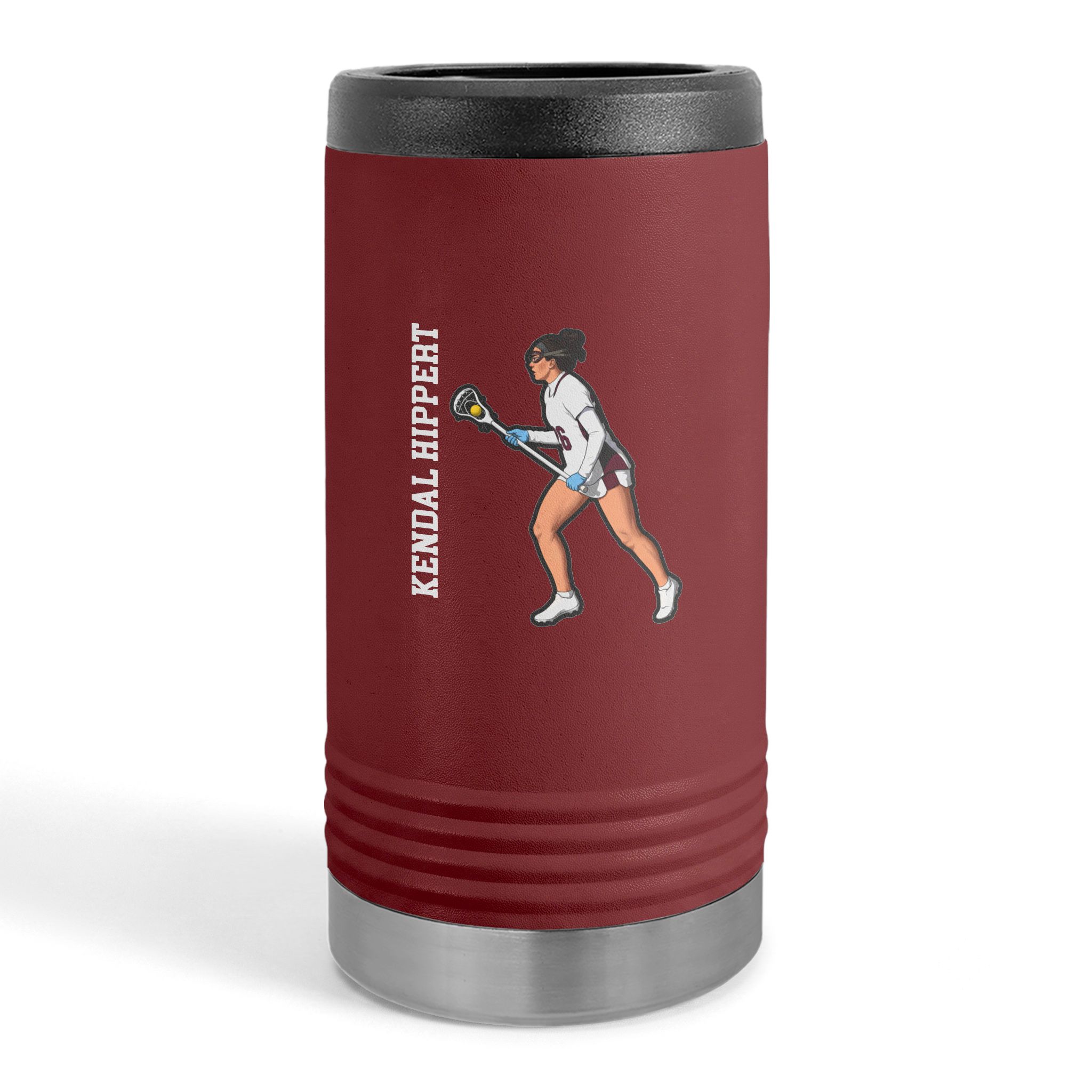 Slim Stainless Can Cooler — character_name_vertical in Maroon