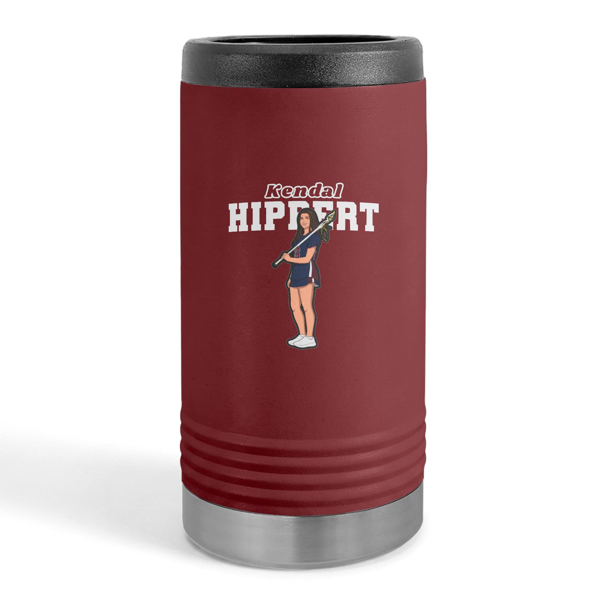 Slim Stainless Can Cooler — character_name_arch in Maroon