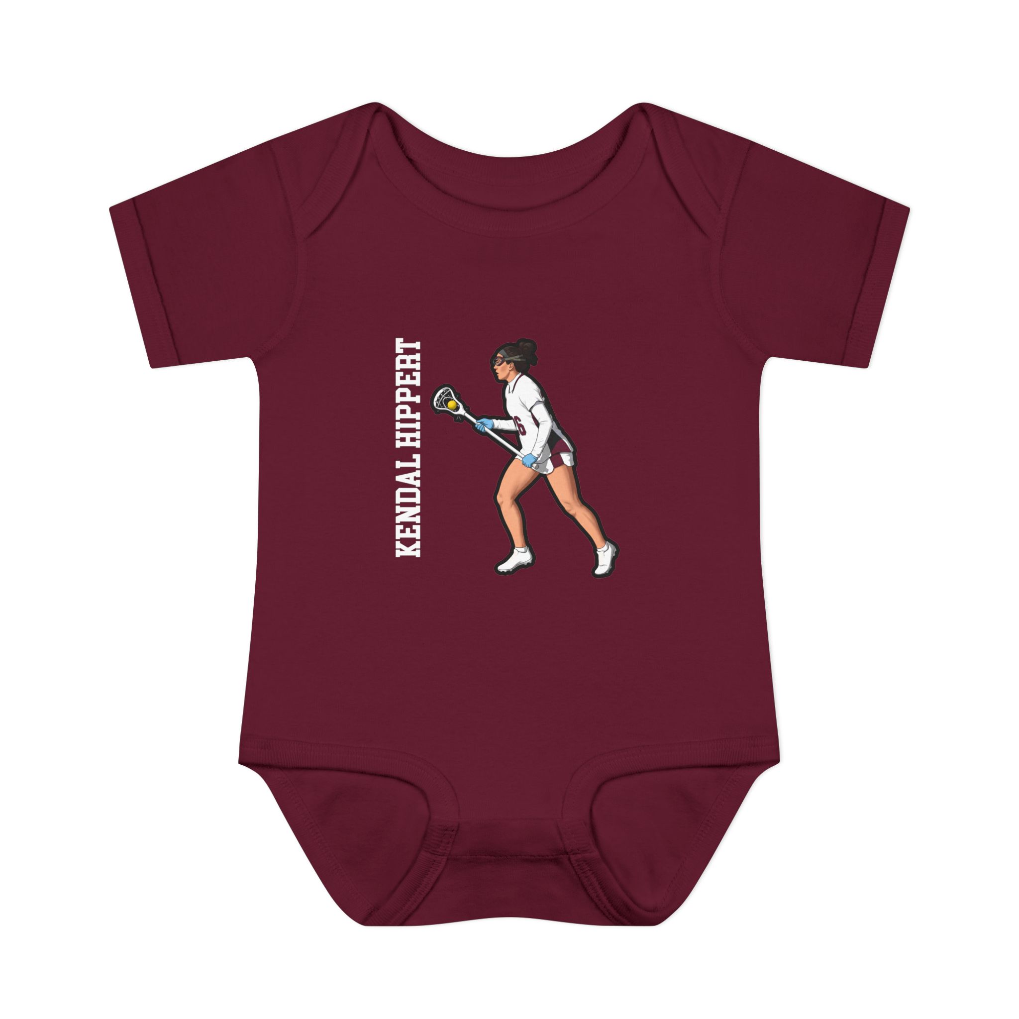 Baby Onesie — character_name_vertical in Maroon
