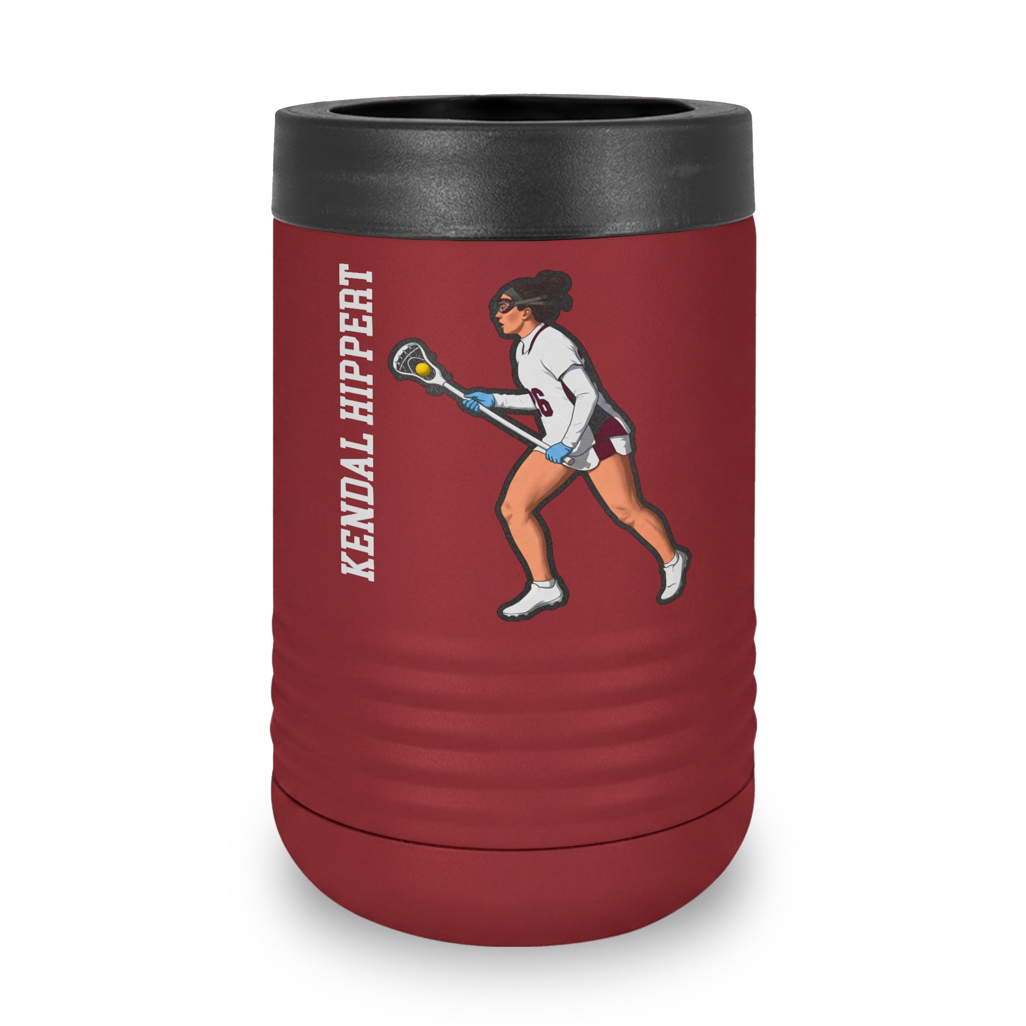 Stainless Can Cooler — character_name_vertical in Maroon