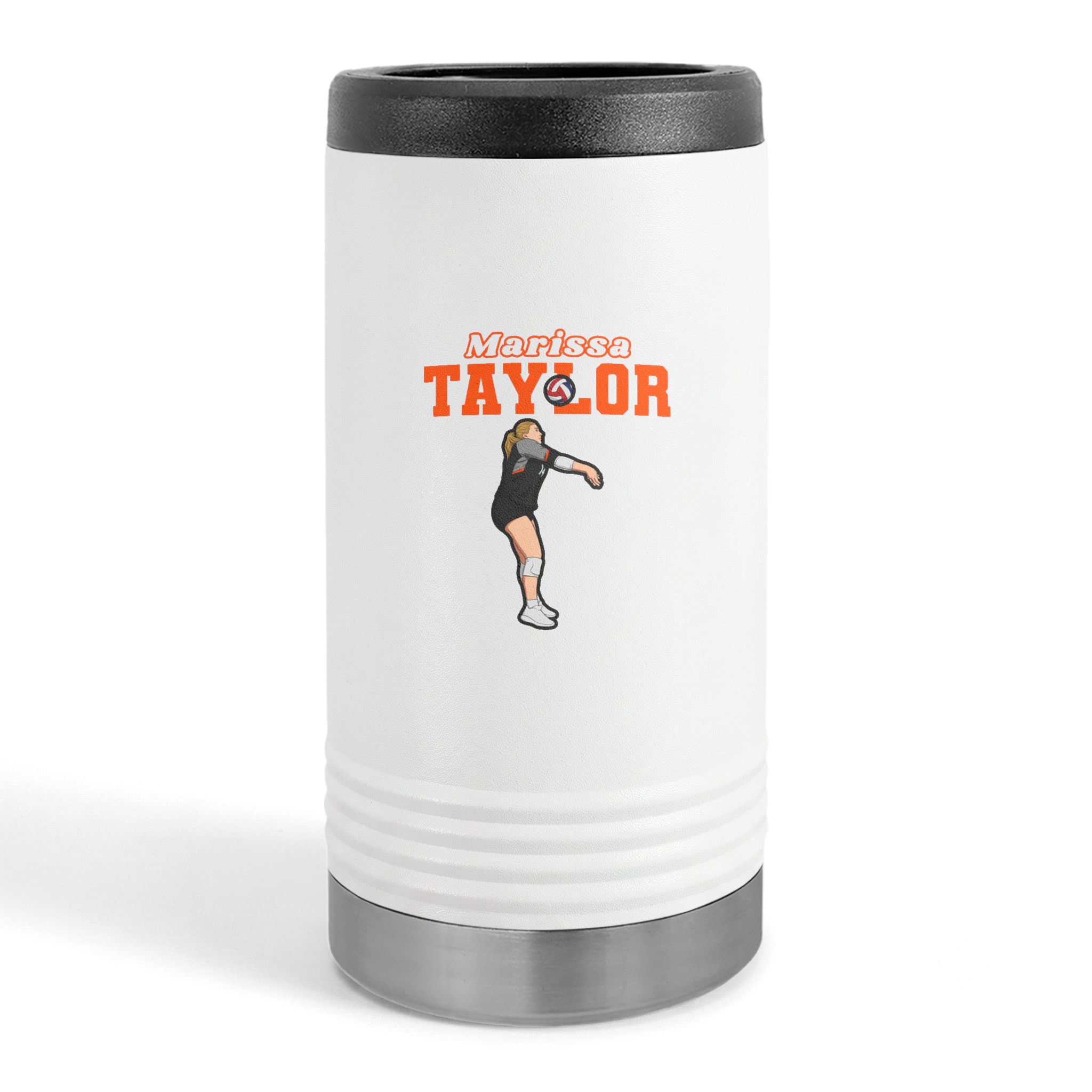 Slim Stainless Can Cooler — character_name_arch in White