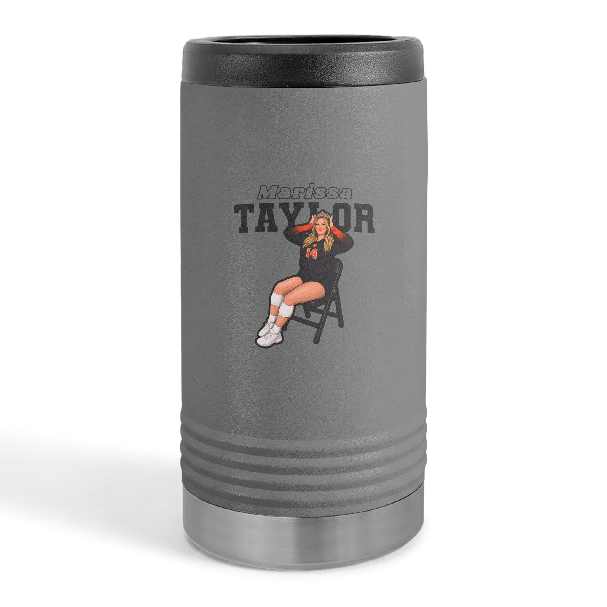 Slim Stainless Can Cooler — character_name_arch in Grey