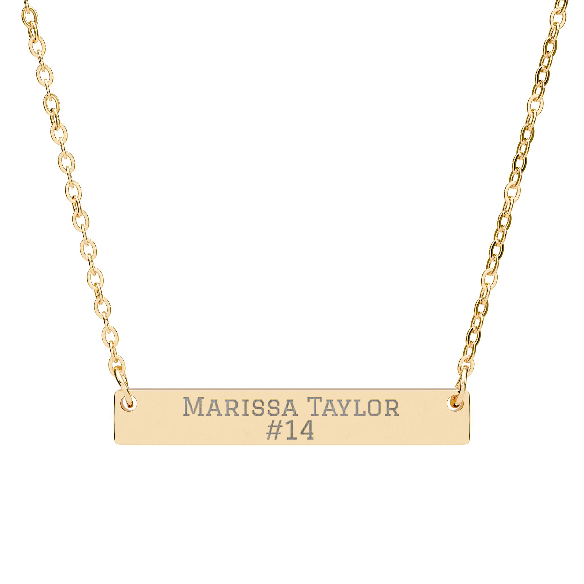 Engraved Bar Necklace — Name & Number in Gold