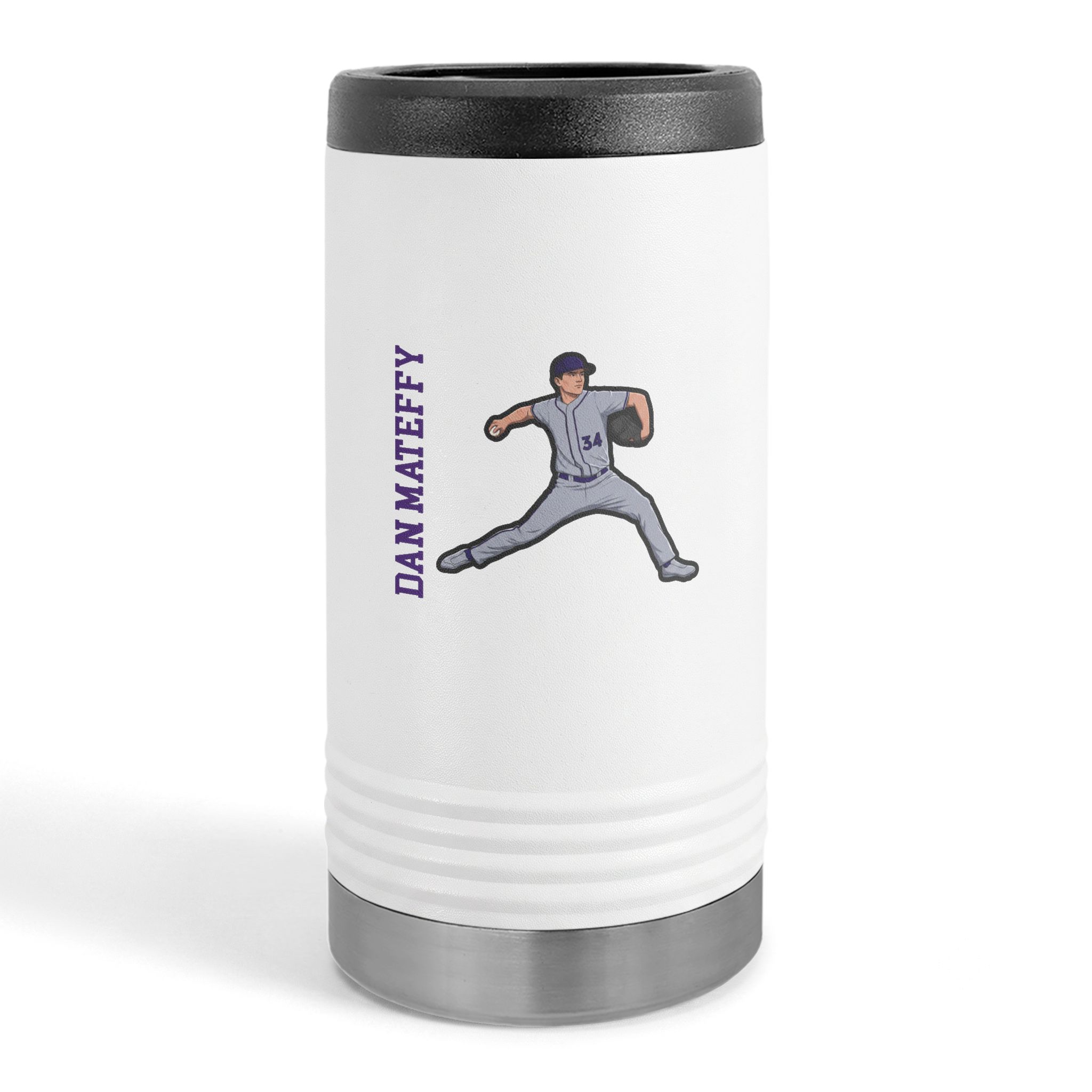 Slim Stainless Can Cooler — character_name_vertical in White