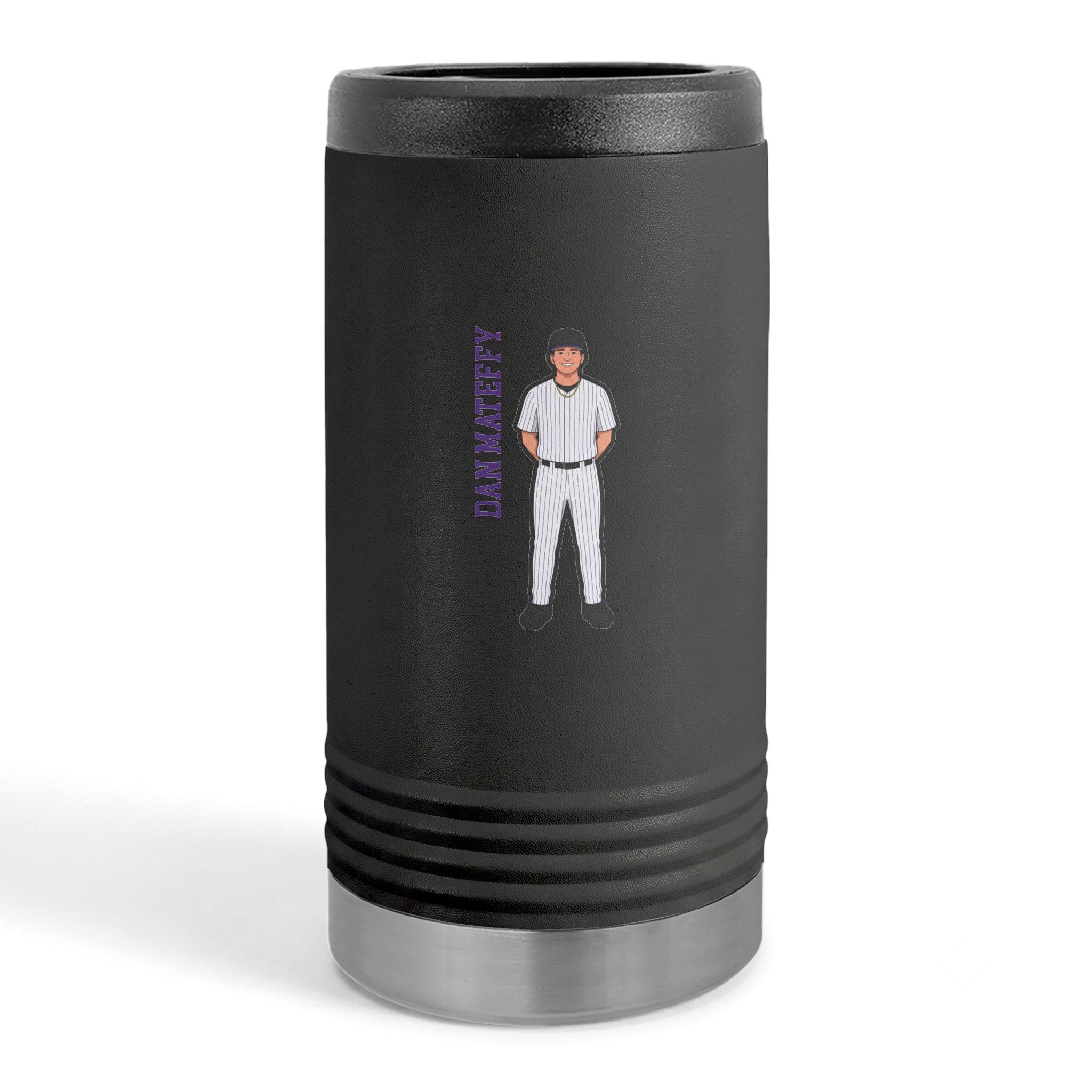 Slim Stainless Can Cooler — character_name_vertical in Black