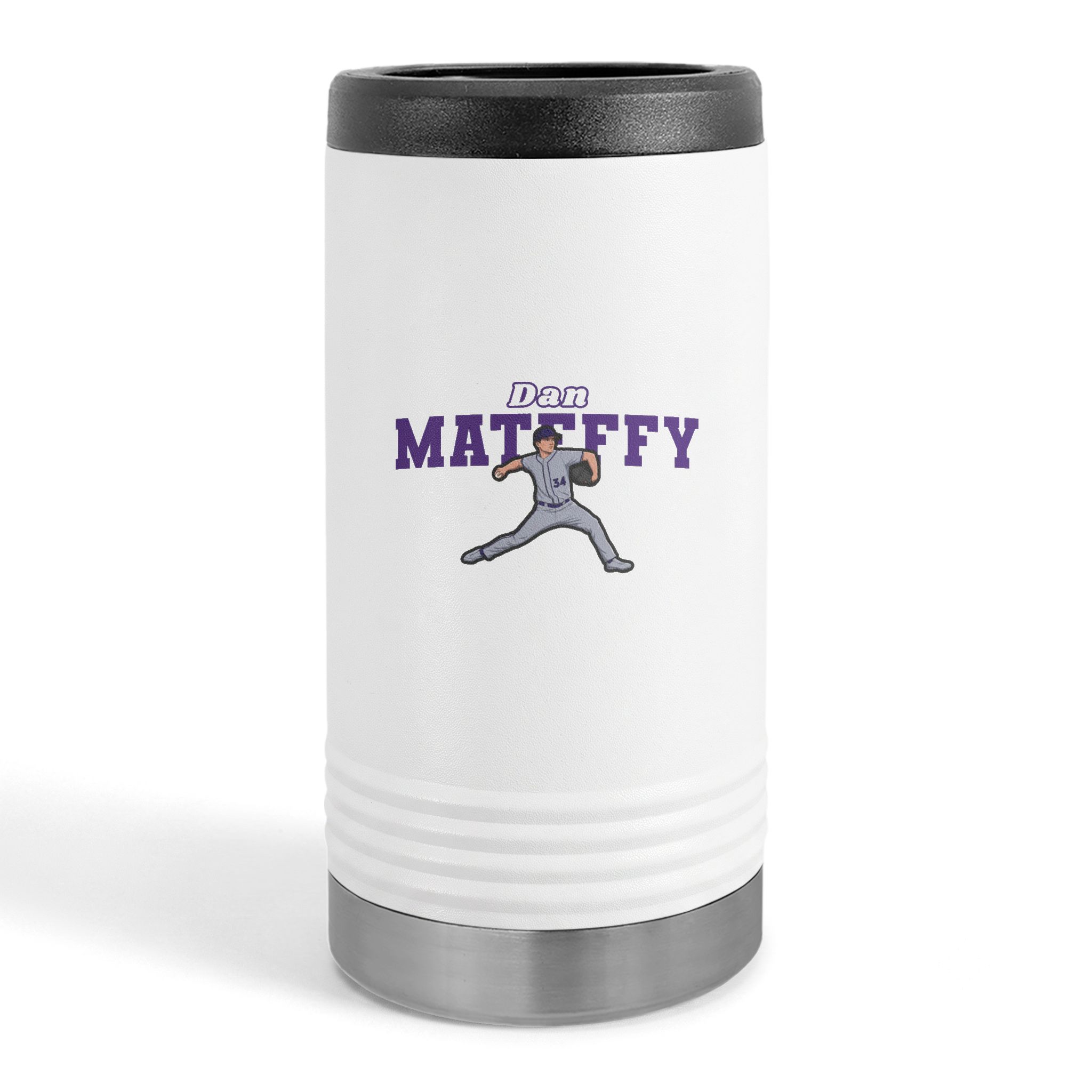 Slim Stainless Can Cooler — character_name_arch in White
