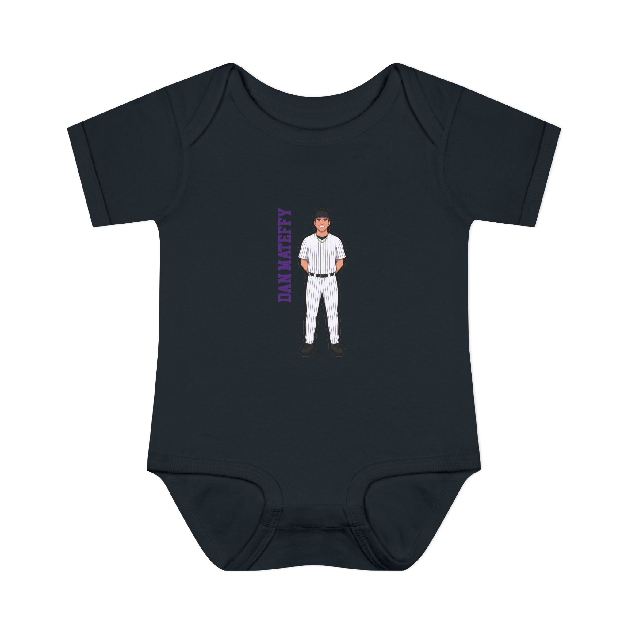 Baby Onesie — character_name_vertical in Black