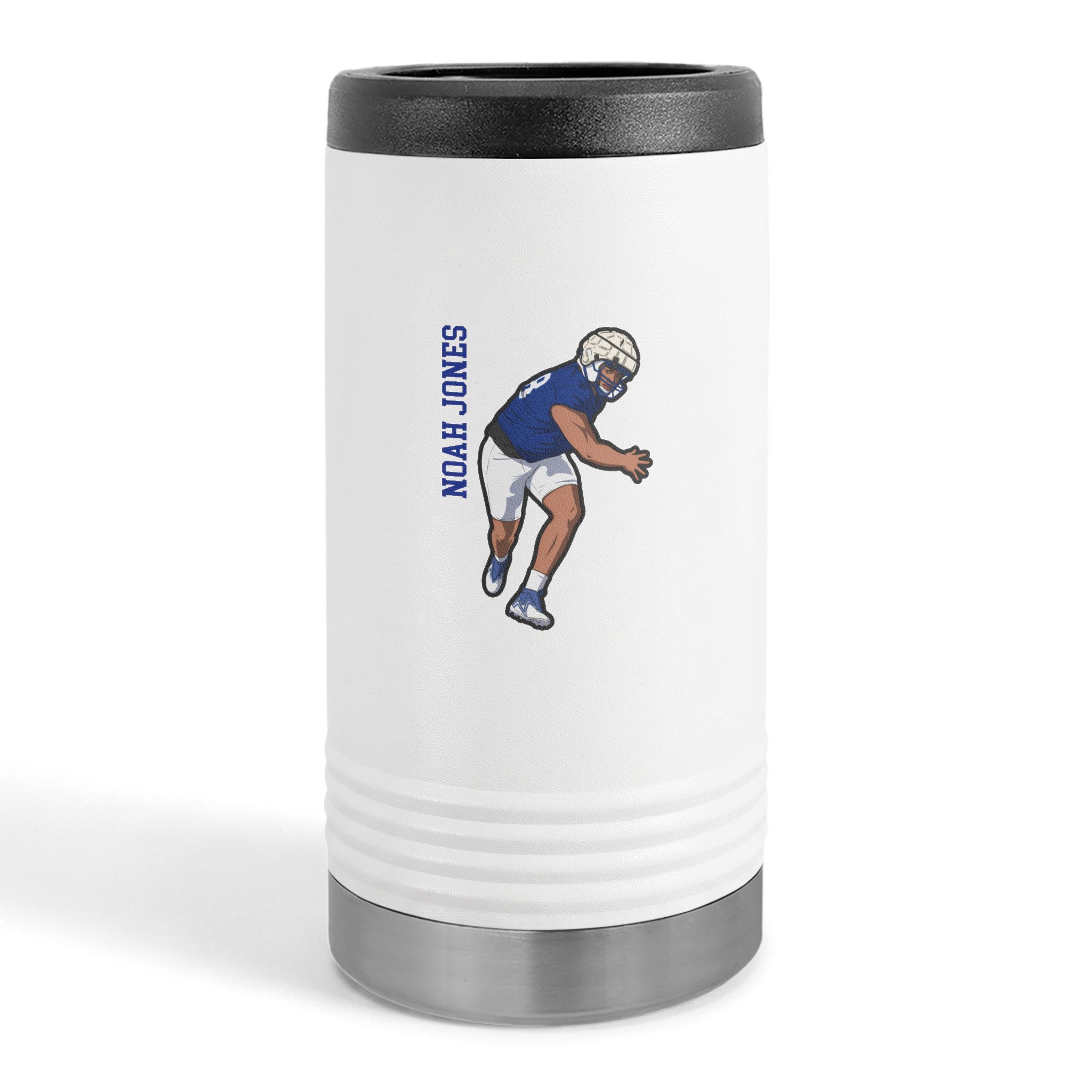 Slim Stainless Can Cooler — character_name_vertical in White