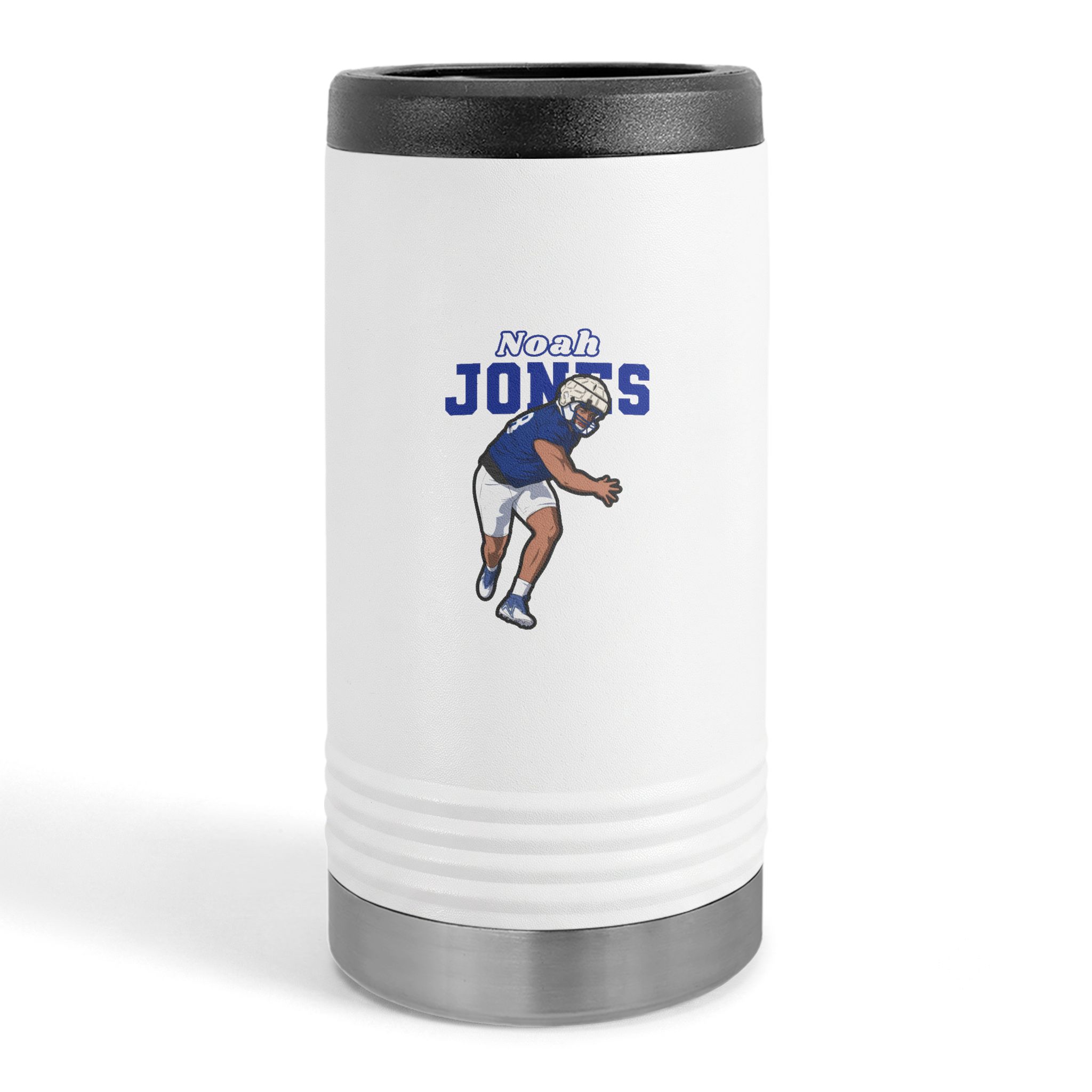 Slim Stainless Can Cooler — character_name_arch in White