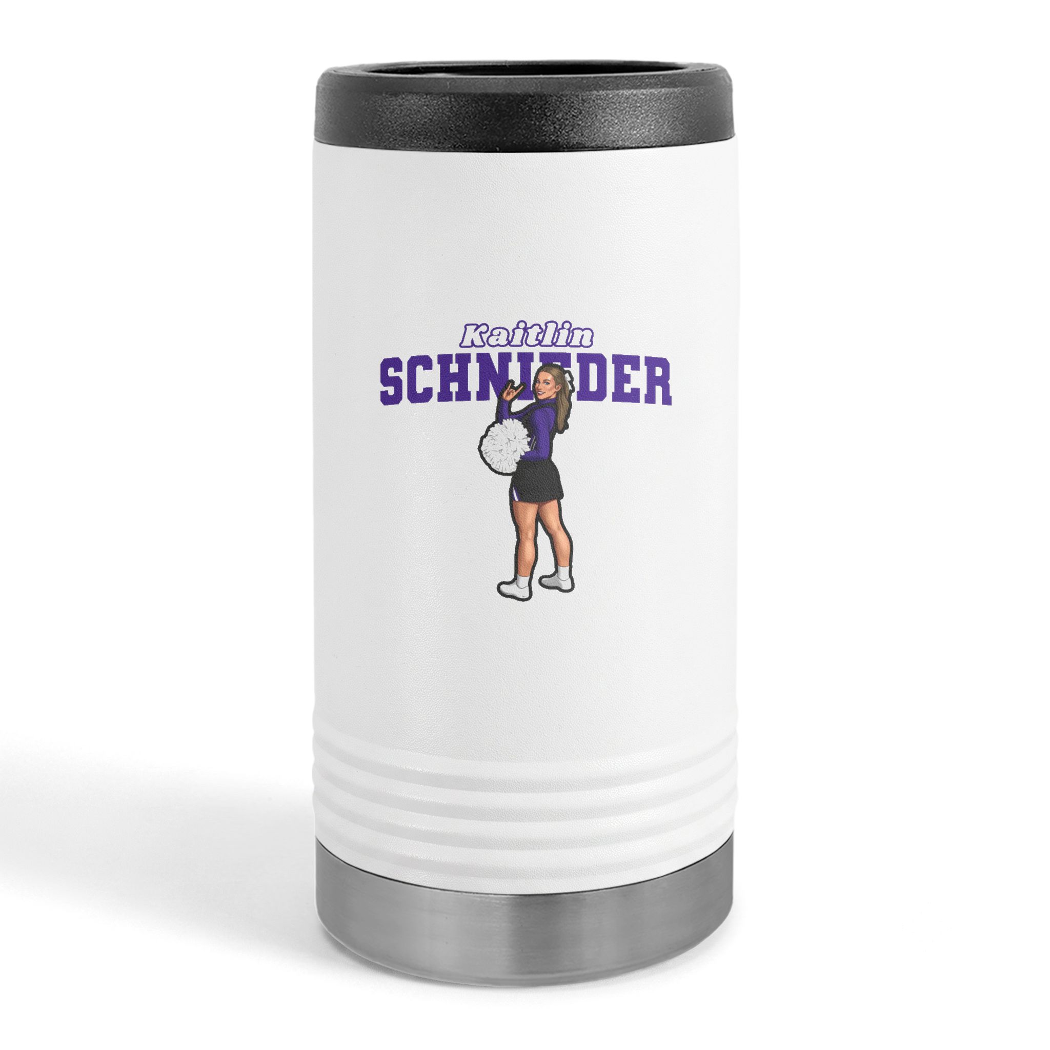 Slim Stainless Can Cooler — character_name_arch in White
