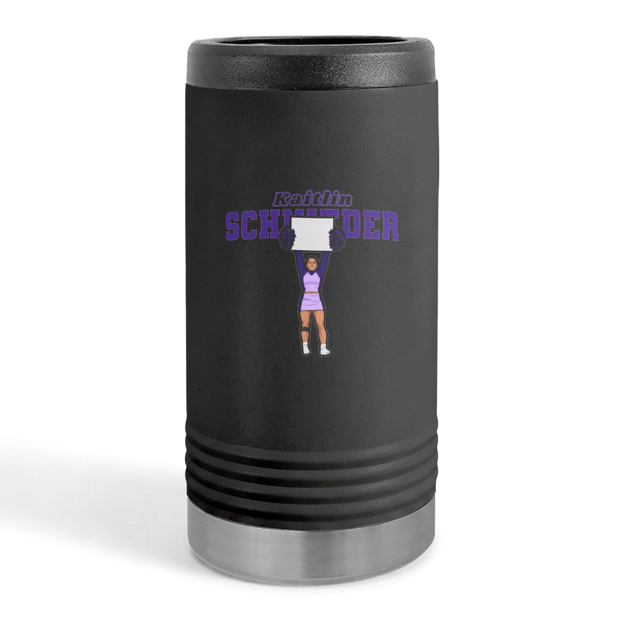 Slim Stainless Can Cooler — character_name_arch in Black