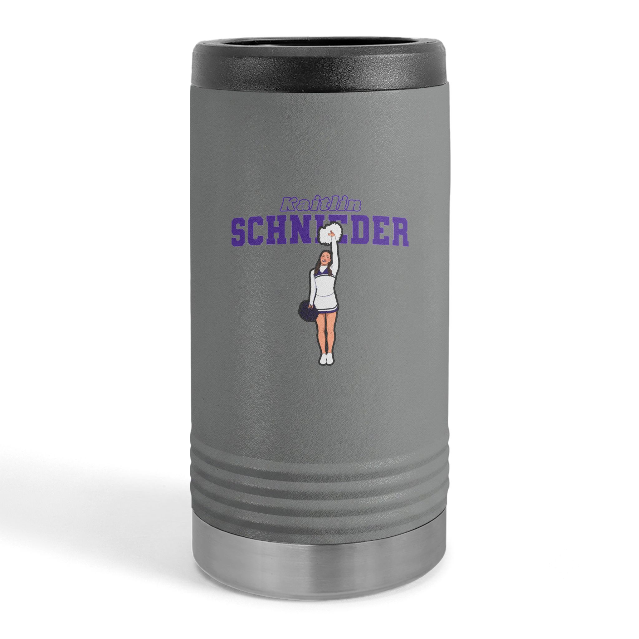 Slim Stainless Can Cooler — character_name_arch in Grey