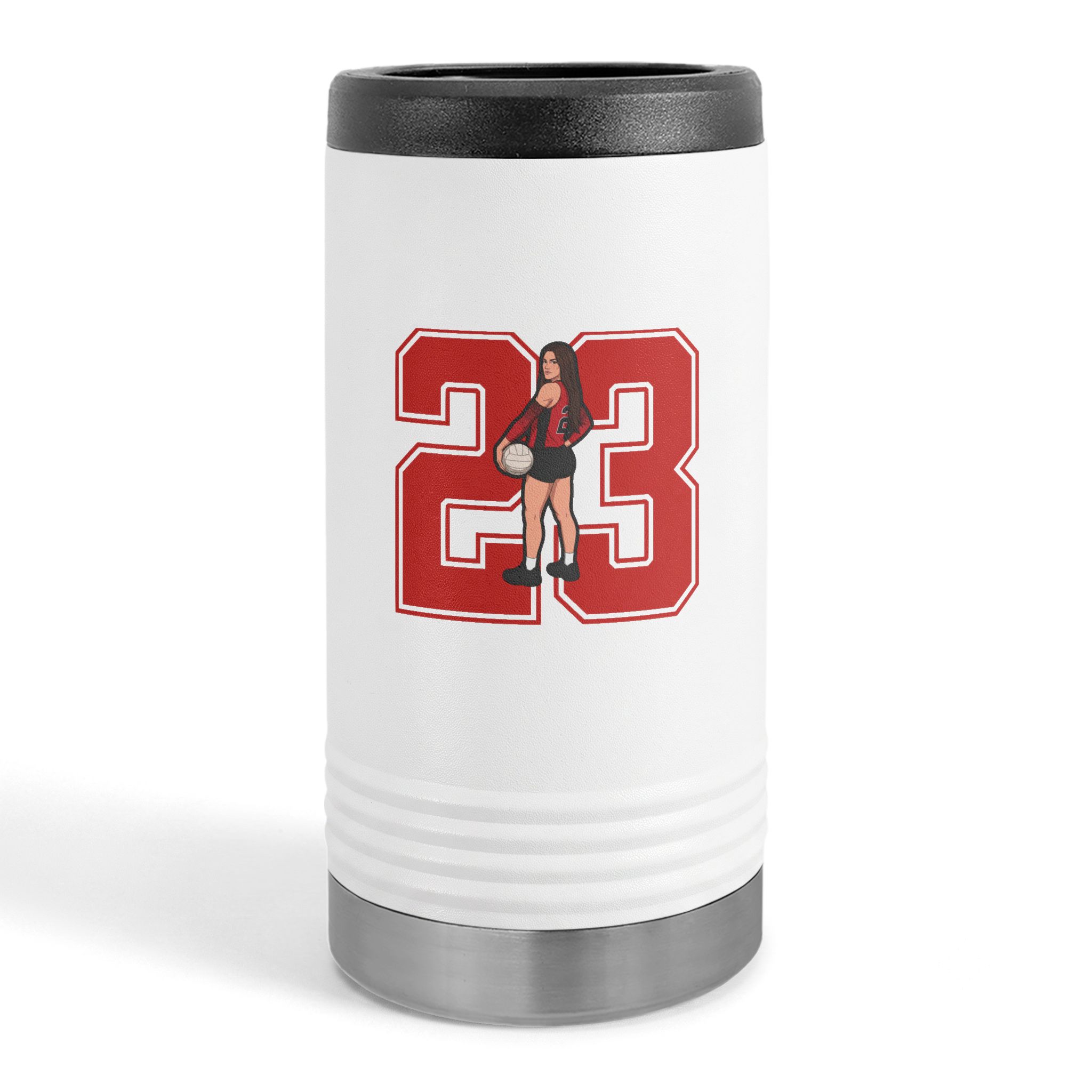 Slim Stainless Can Cooler — character_number in White