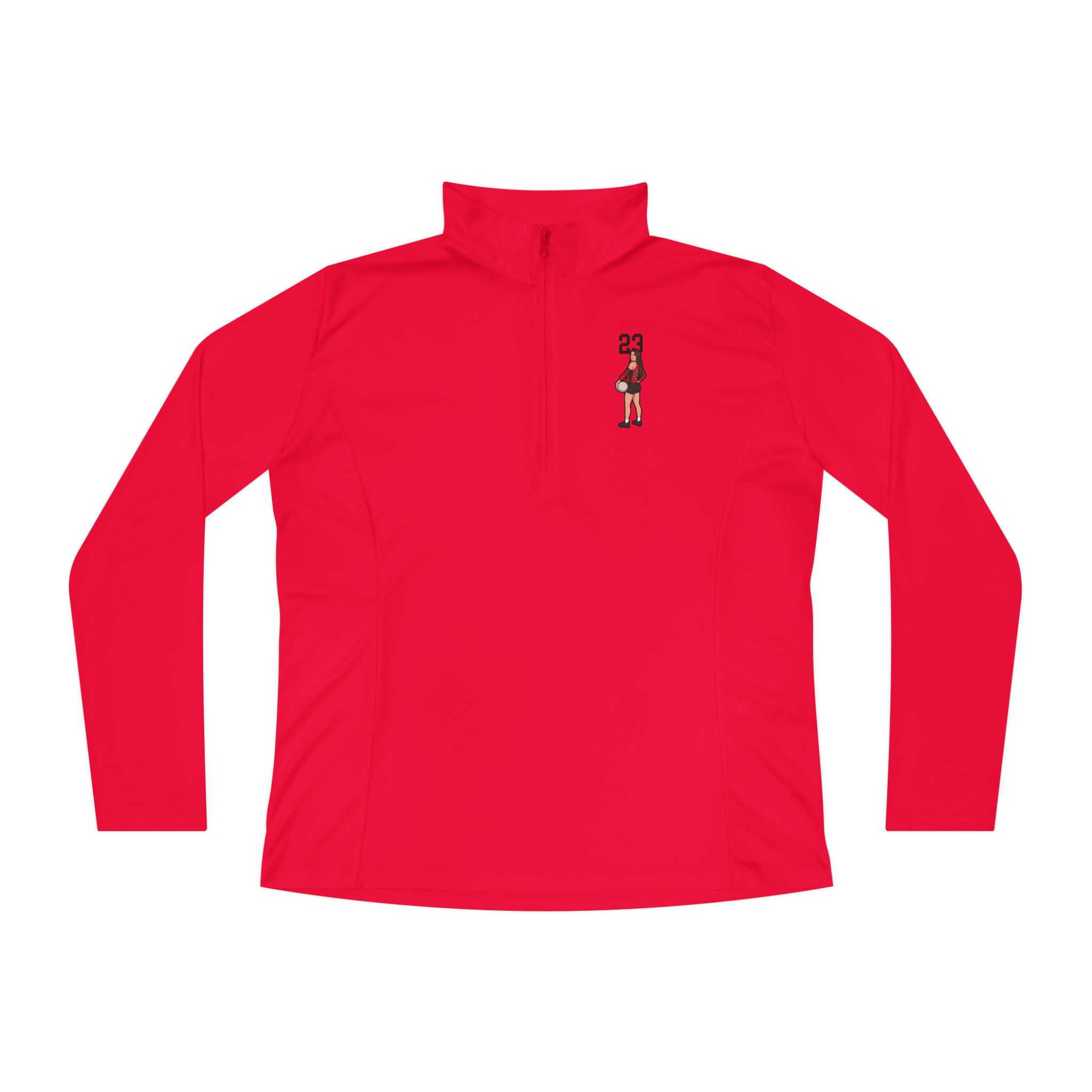 Women's Q-Zip Pullover — character_number_top in Red