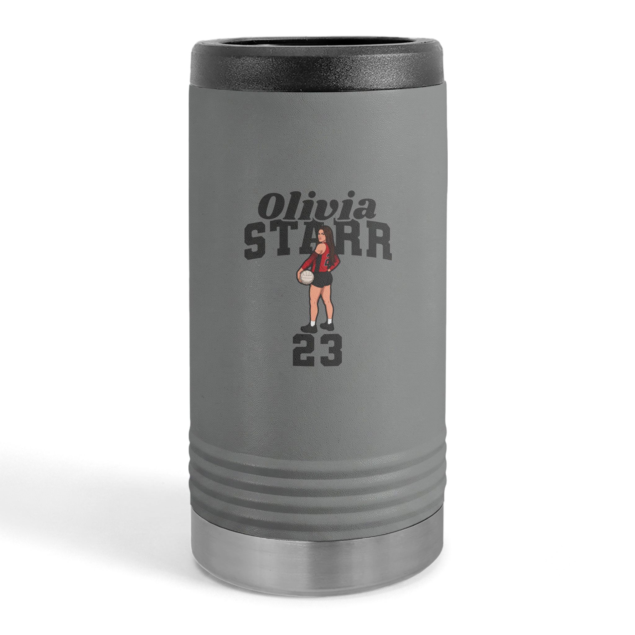 Slim Stainless Can Cooler — character_signature_arch in Grey