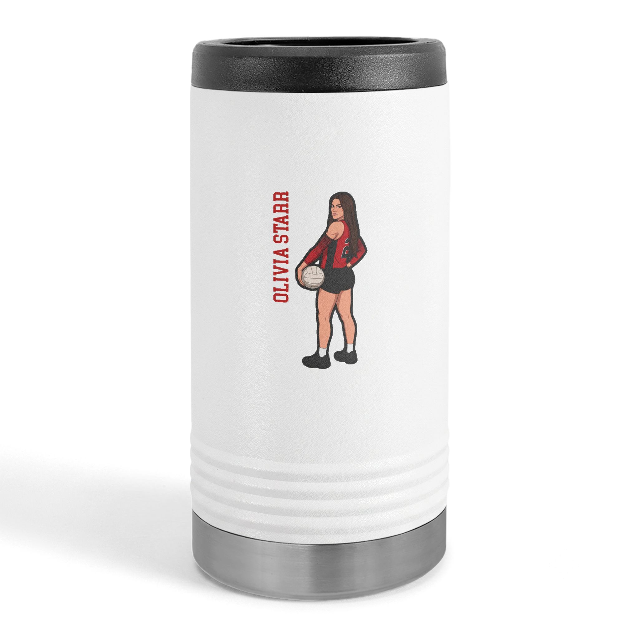 Slim Stainless Can Cooler — character_name_vertical in White