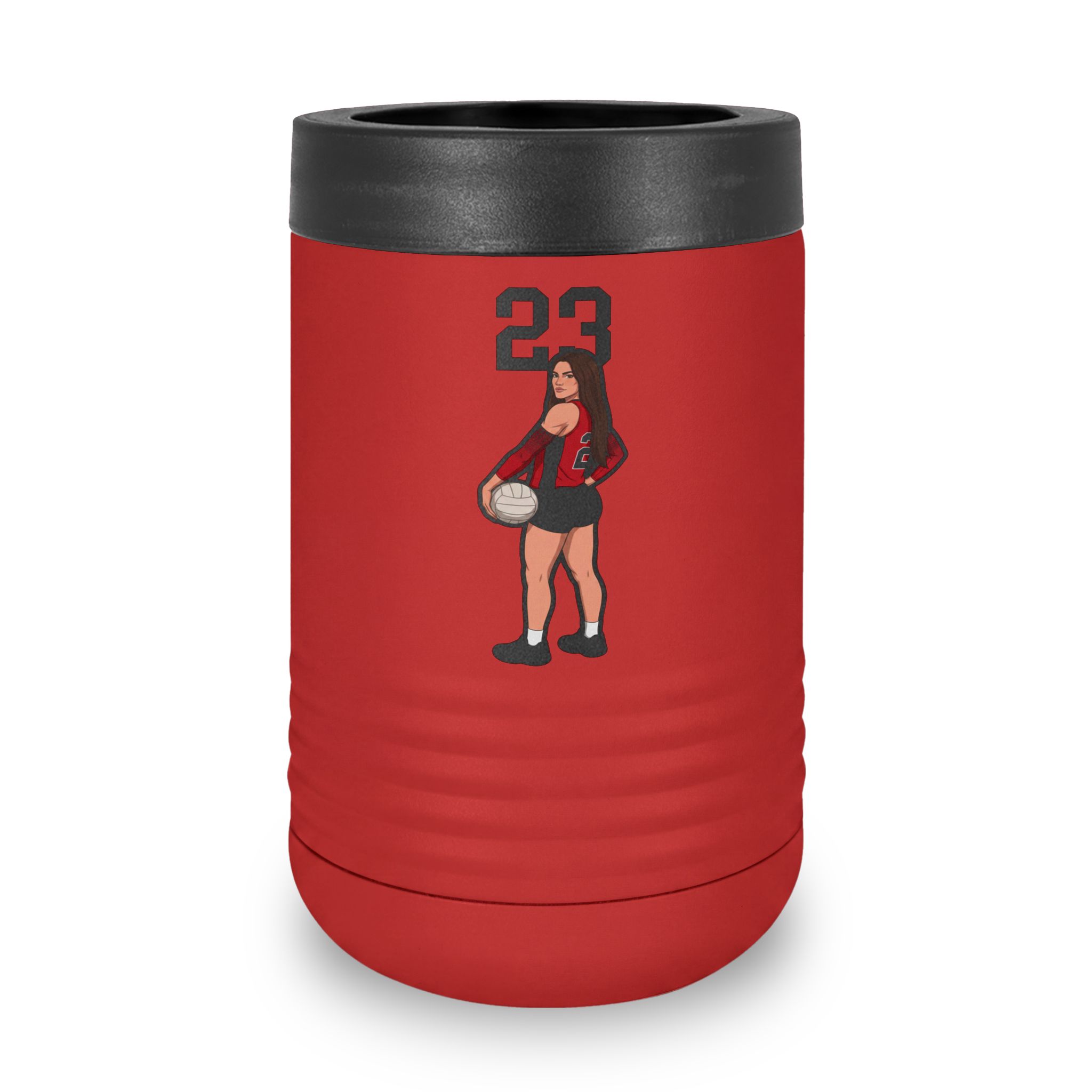 Stainless Can Cooler — character_number_top in Red