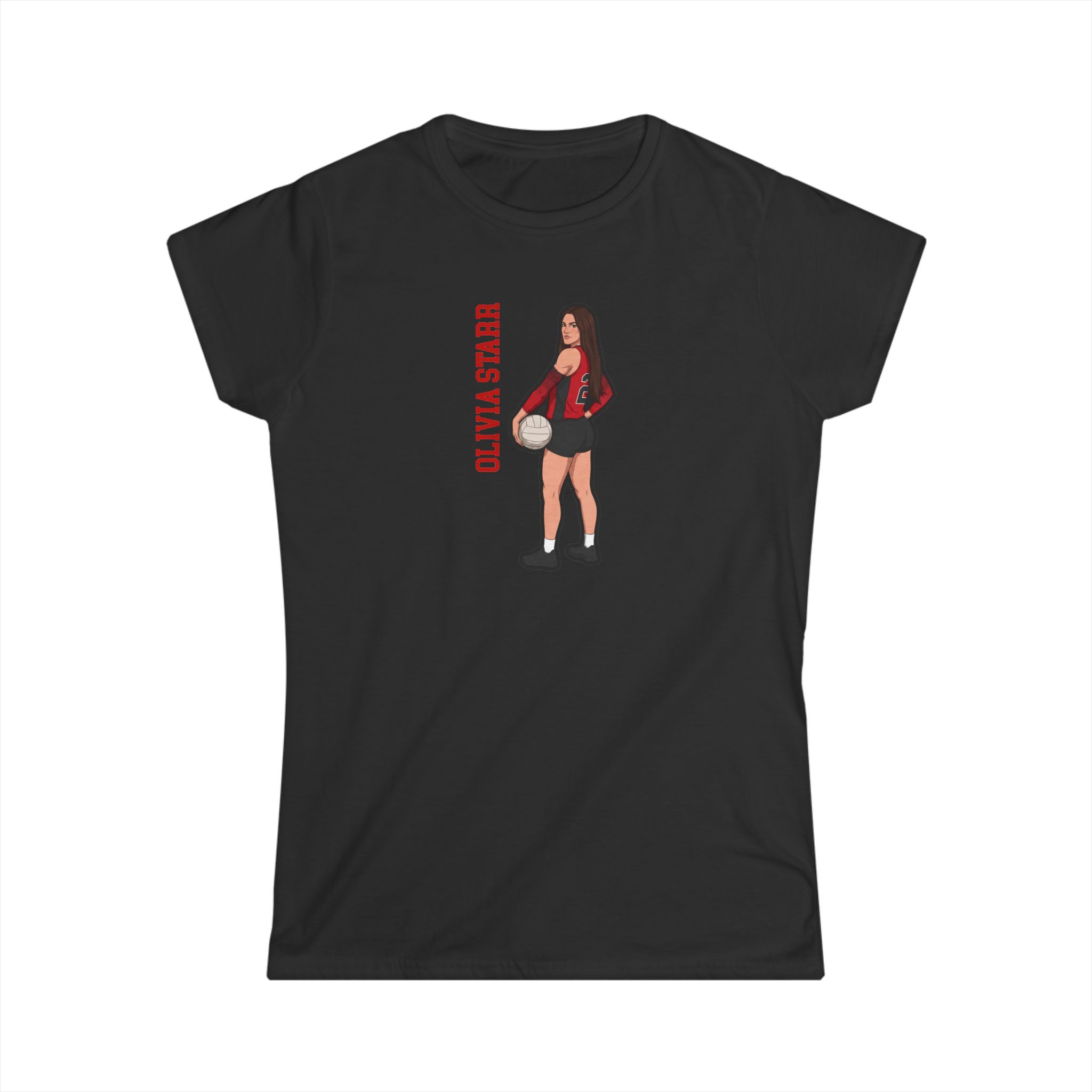 Women's Softstyle Tee — character_name_vertical in Black