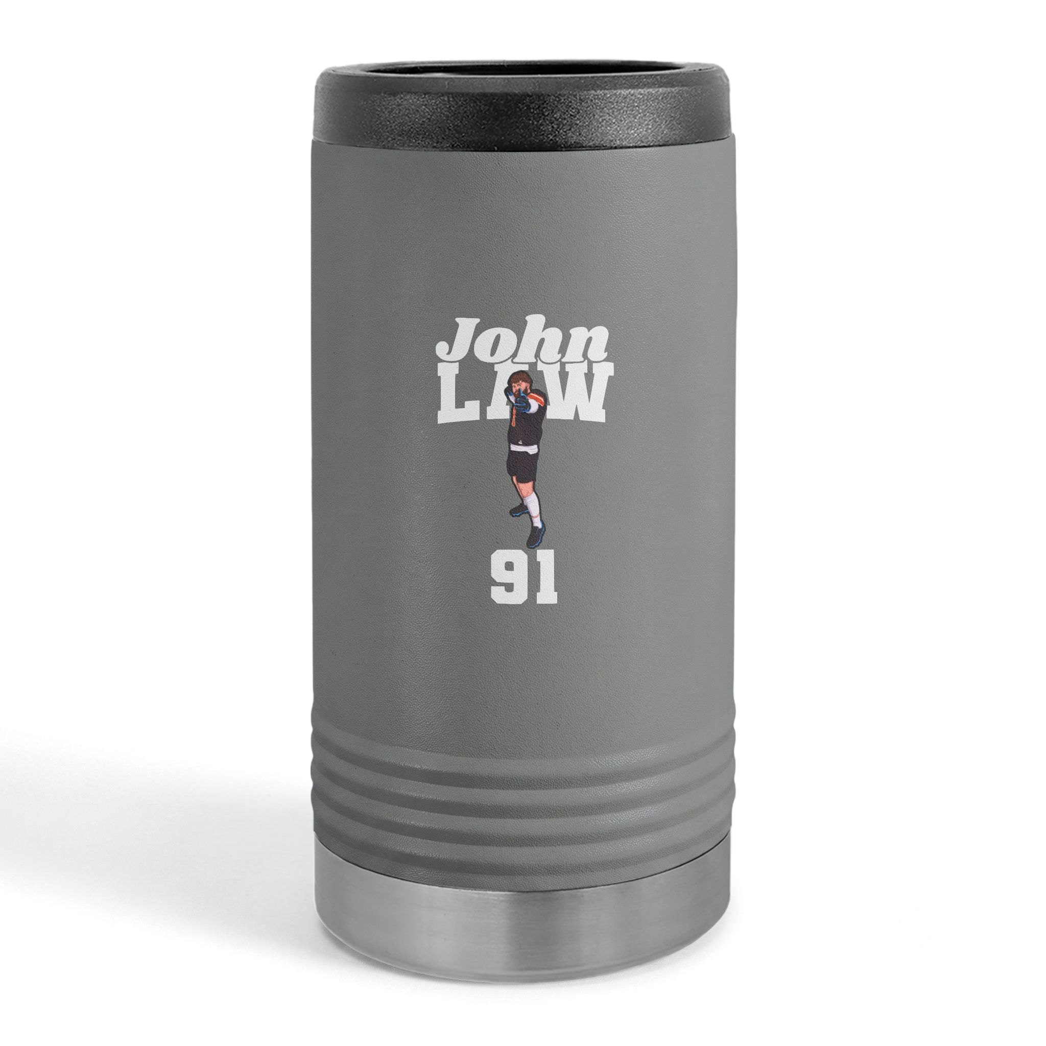 Slim Stainless Can Cooler — character_signature_arch in Grey