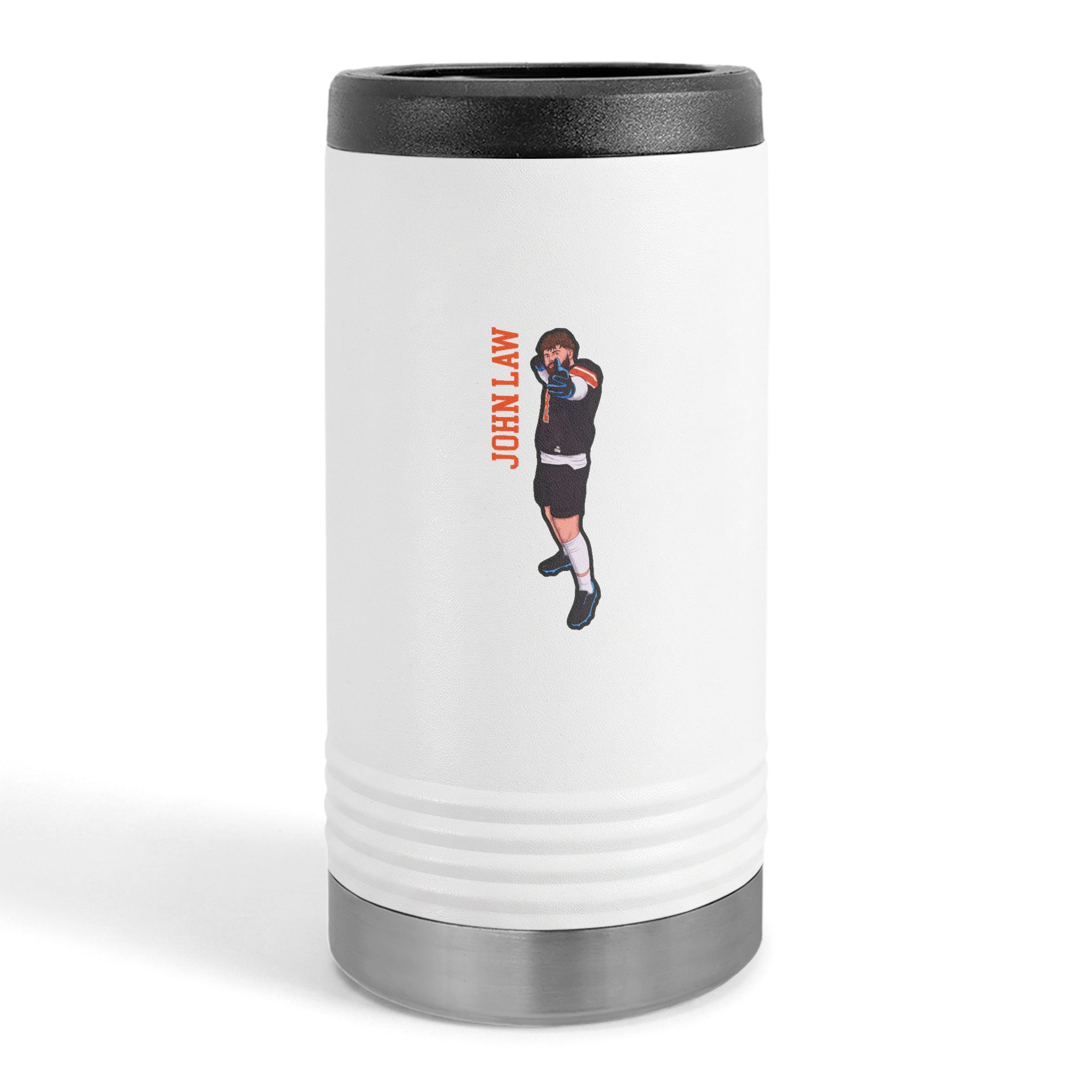Slim Stainless Can Cooler — character_name_vertical in White