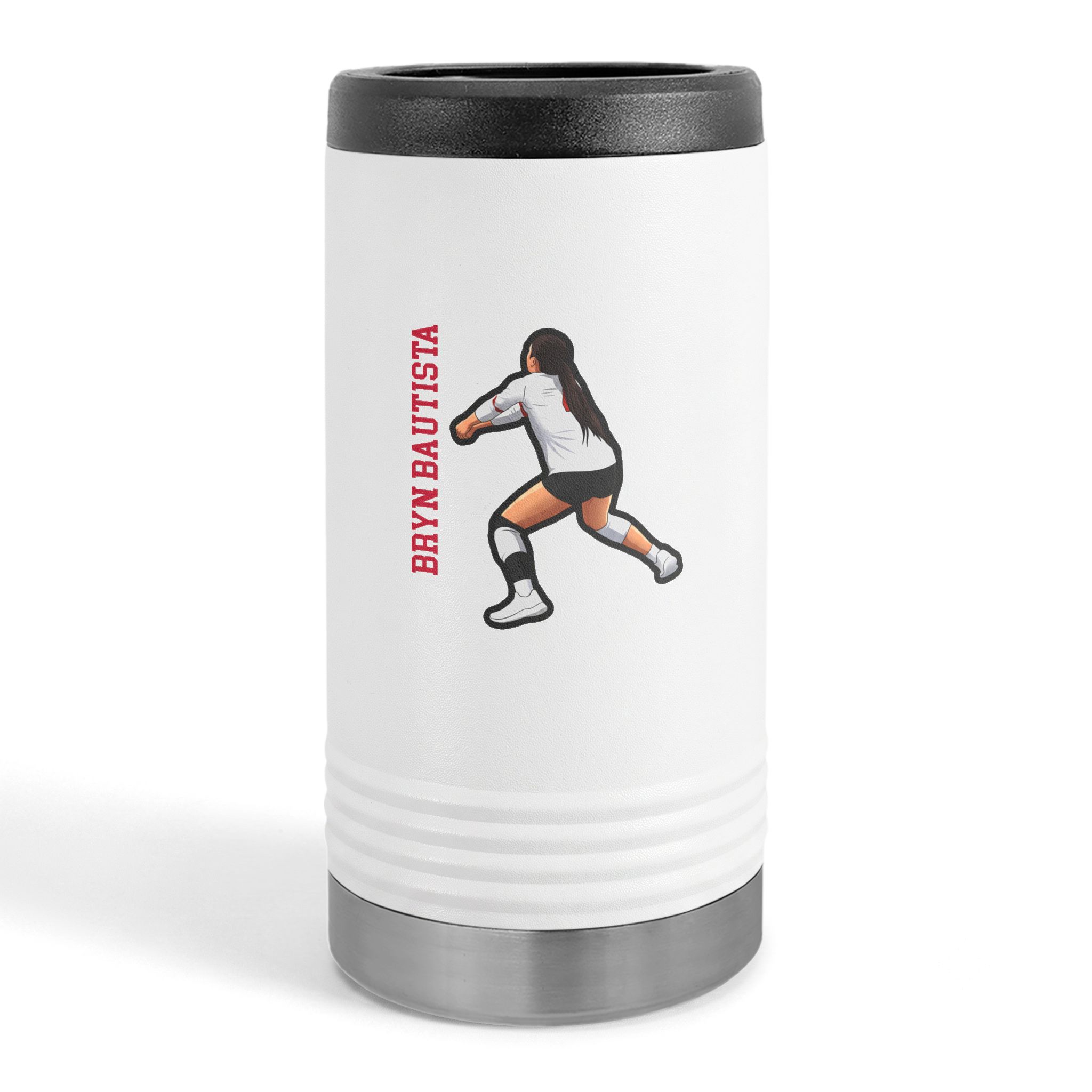 Slim Stainless Can Cooler — character_name_vertical in White
