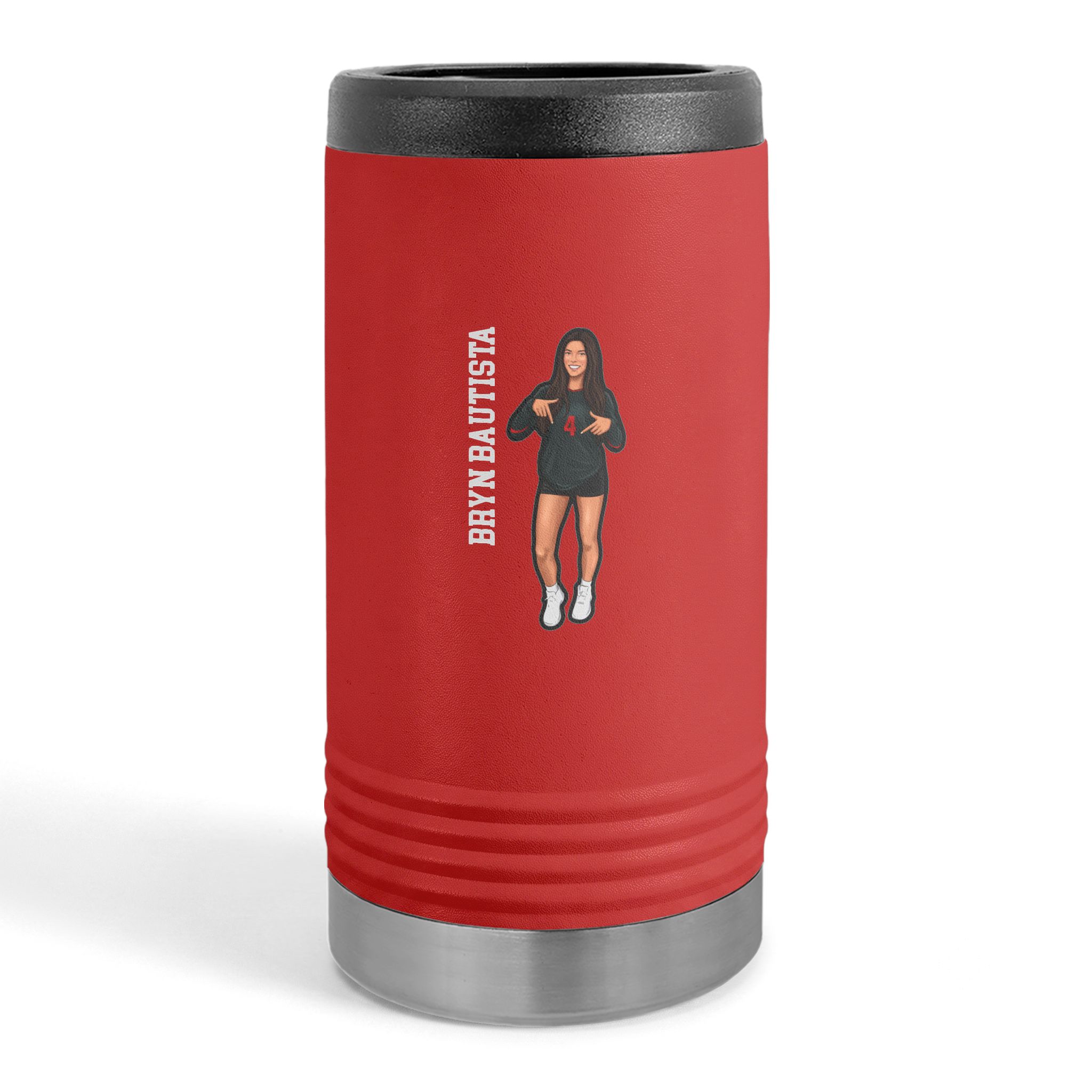 Slim Stainless Can Cooler — character_name_vertical in Red