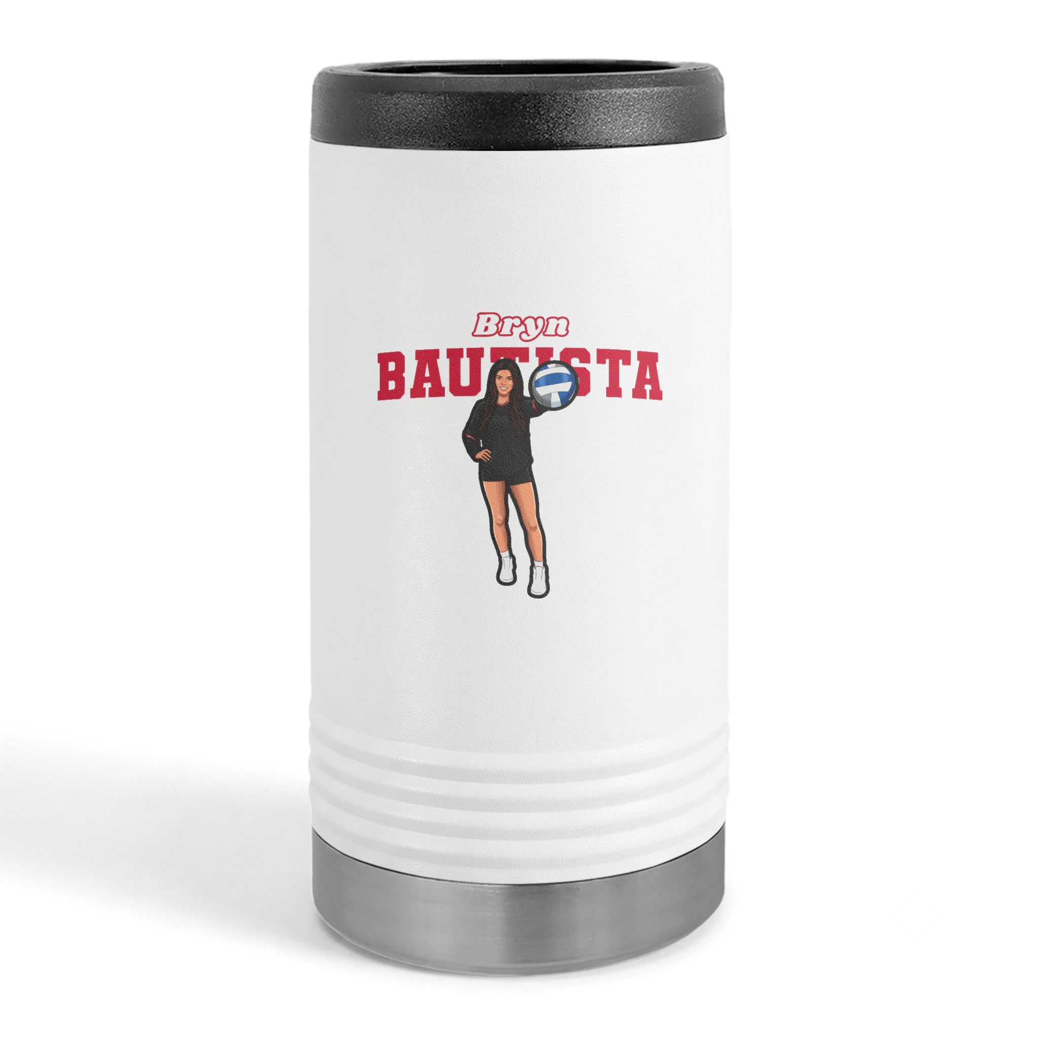 Slim Stainless Can Cooler — character_name_arch in White