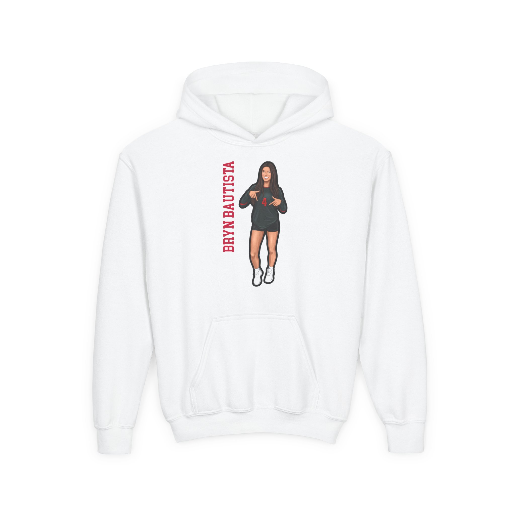 Youth Hoodie — character_name_vertical in White
