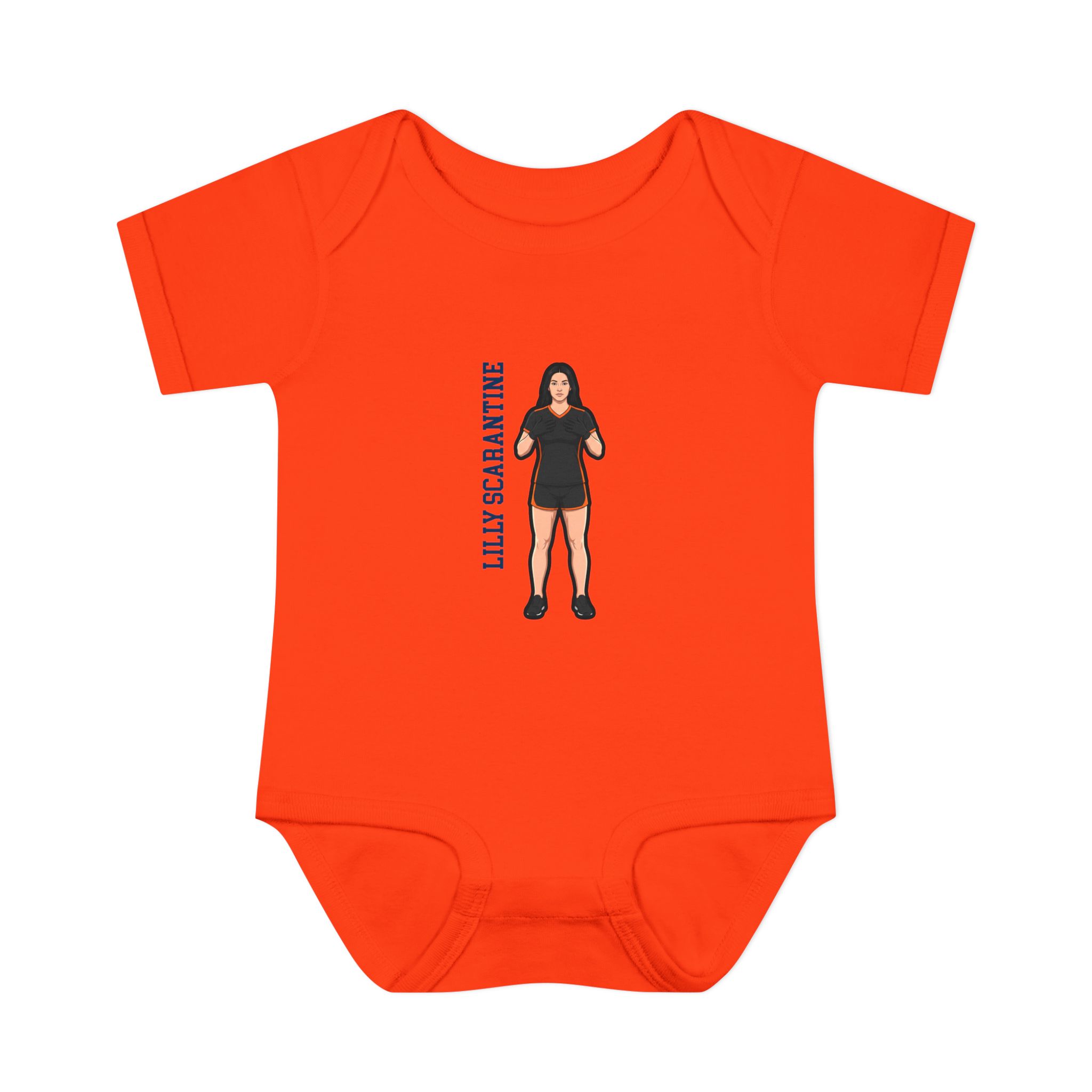 Baby Onesie — character_name_vertical in Orange