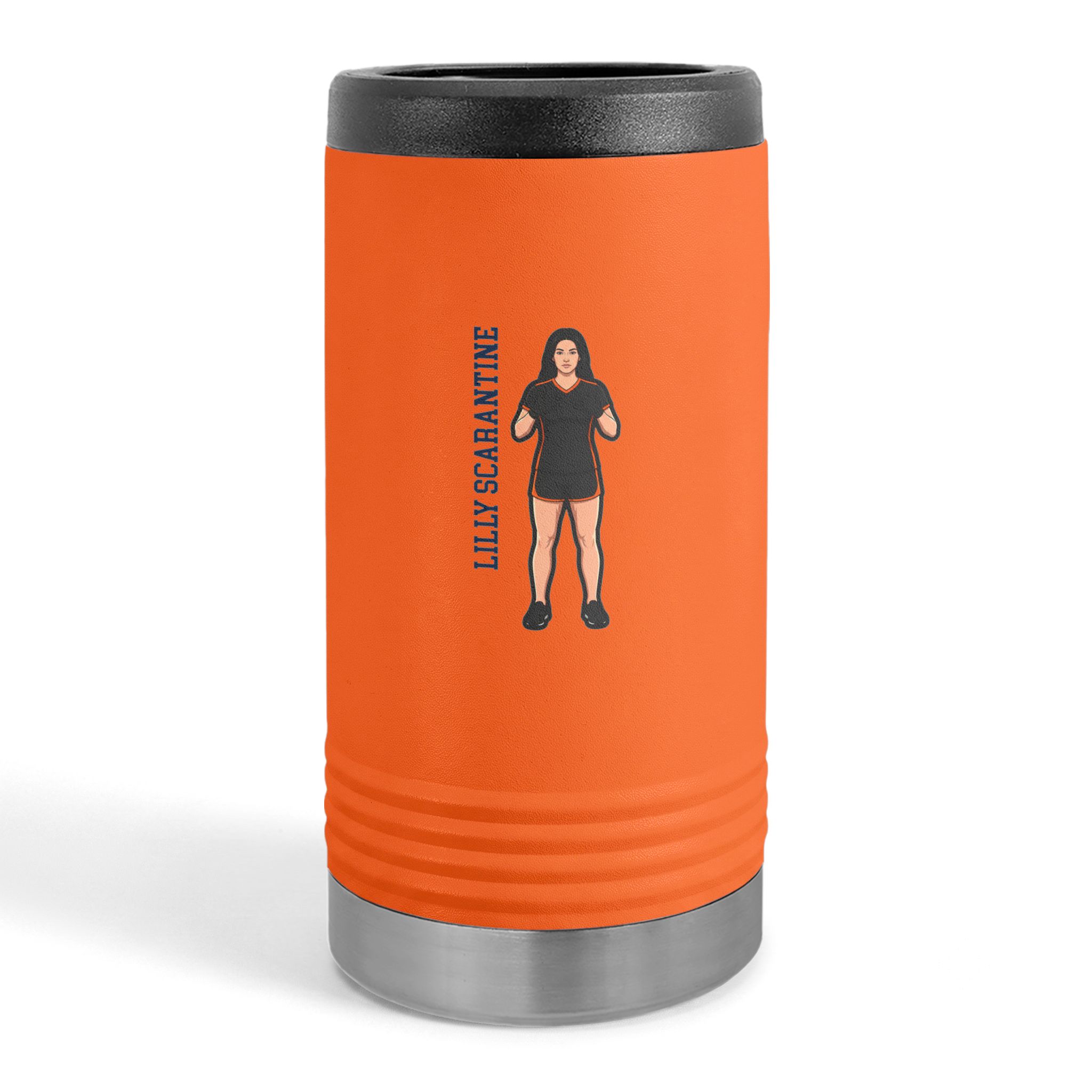Slim Stainless Can Cooler — character_name_vertical in Orange