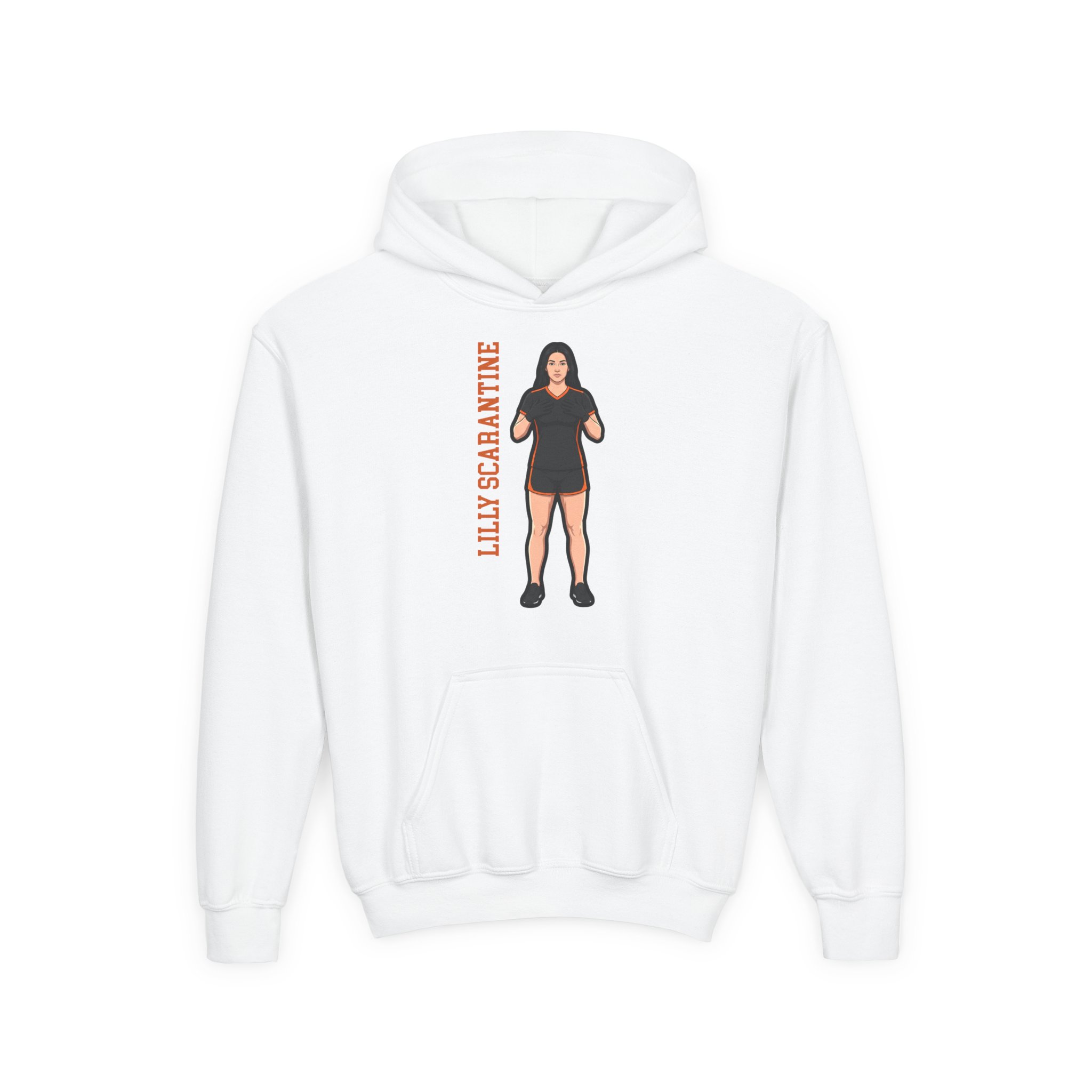 Youth Hoodie — character_name_vertical in White