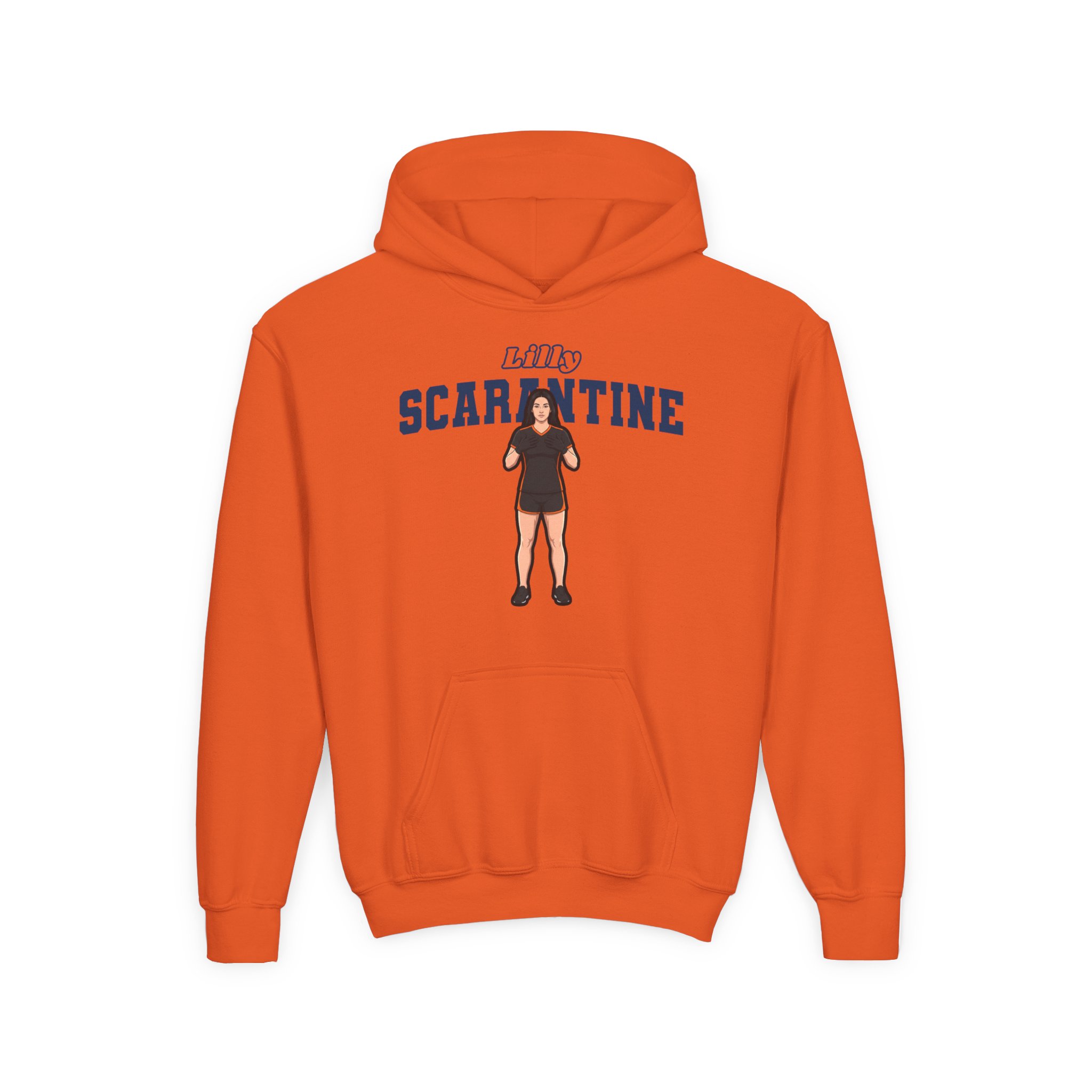 Youth Hoodie — character_name_arch in Orange