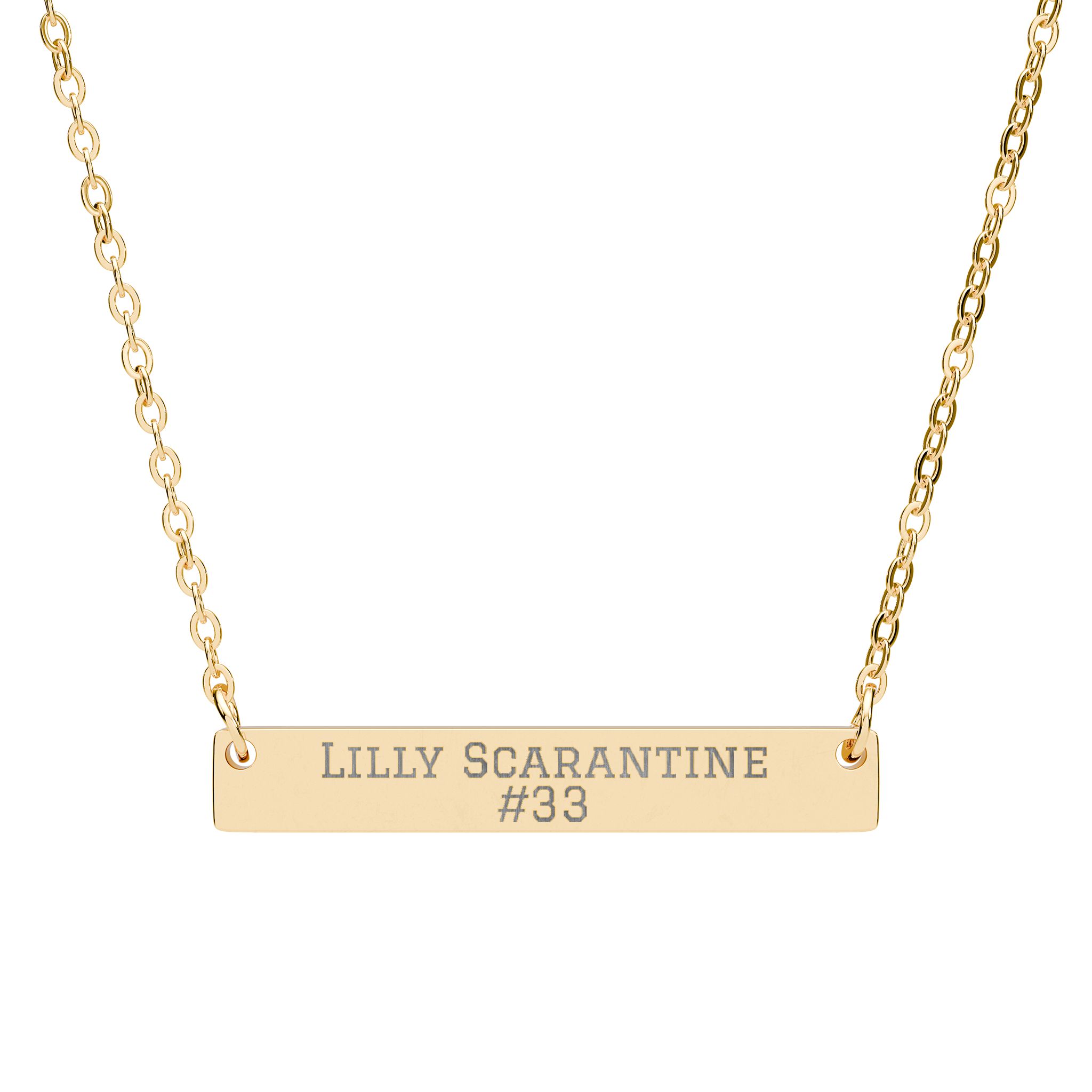 Engraved Bar Necklace — Name & Number in Gold