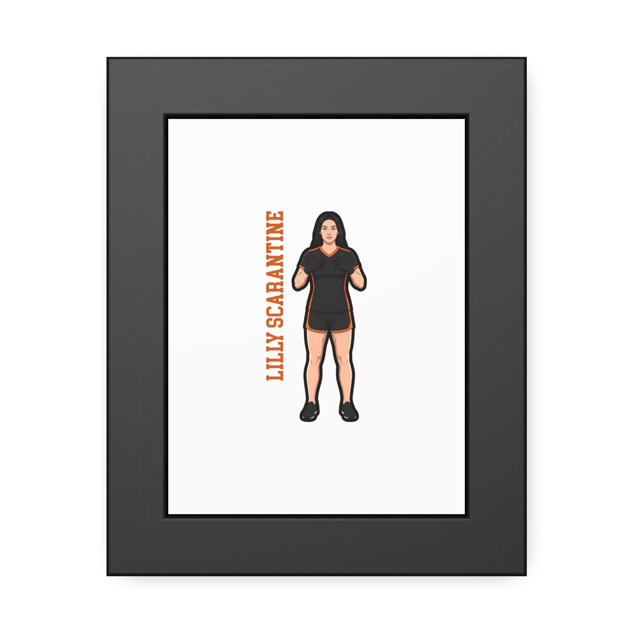 Framed Poster — character_name_vertical in Black