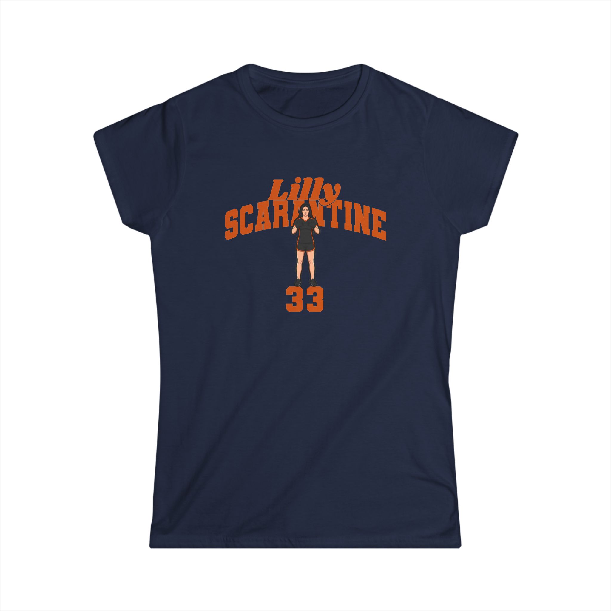 Women's Softstyle Tee — character_signature_arch in Navy