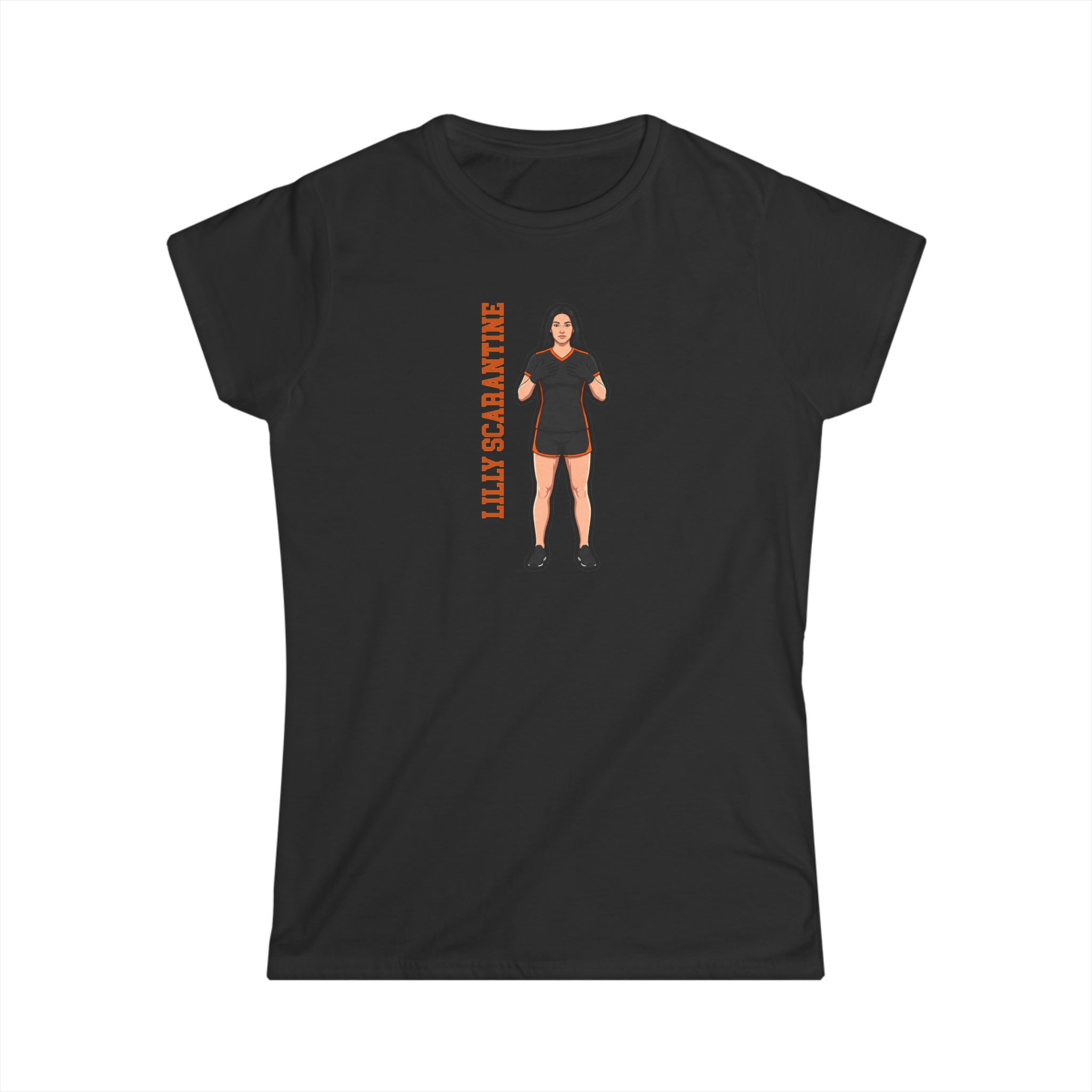 Women's Softstyle Tee — character_name_vertical in Black