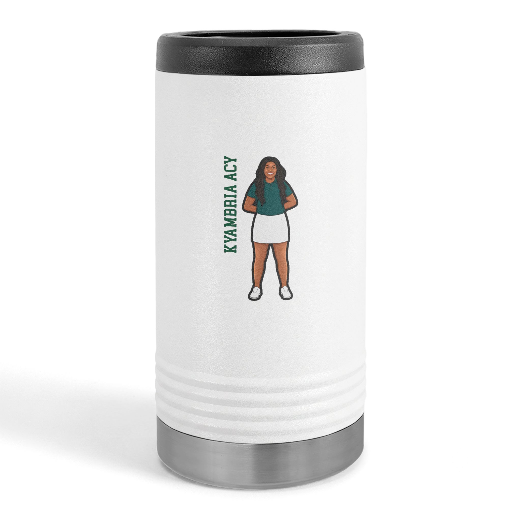 Slim Stainless Can Cooler — character_name_vertical in White