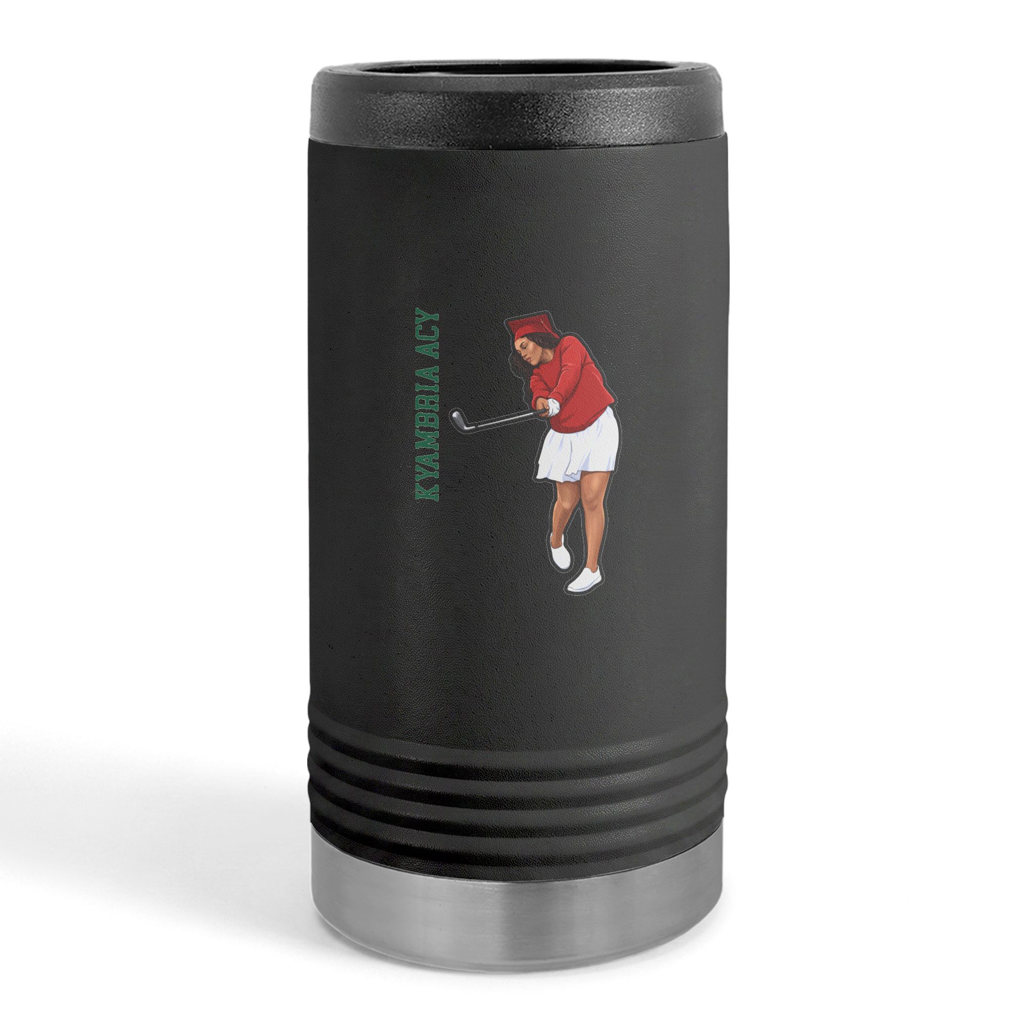 Slim Stainless Can Cooler — character_name_vertical in Black