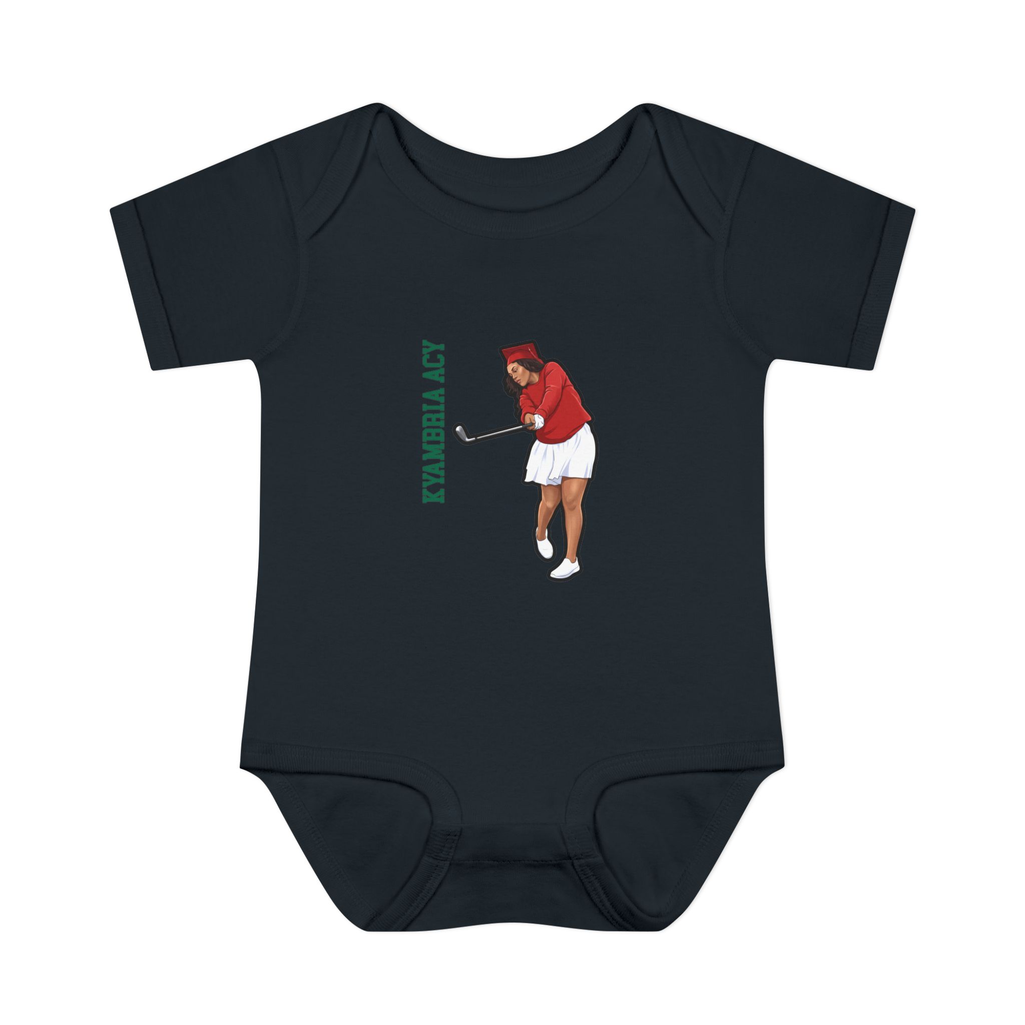 Baby Onesie — character_name_vertical in Black