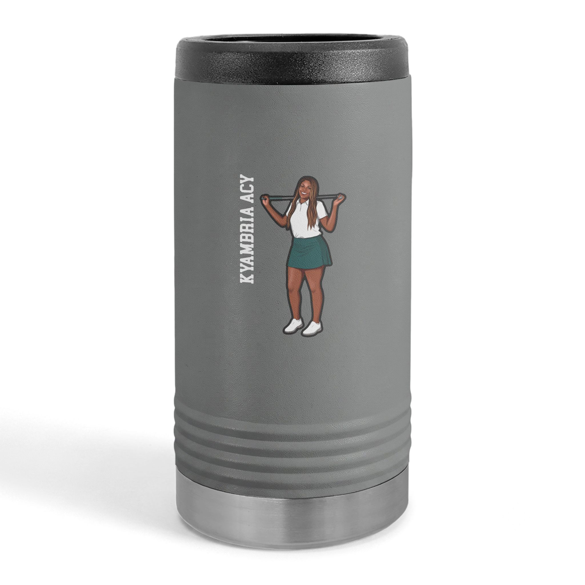 Slim Stainless Can Cooler — character_name_vertical in Grey