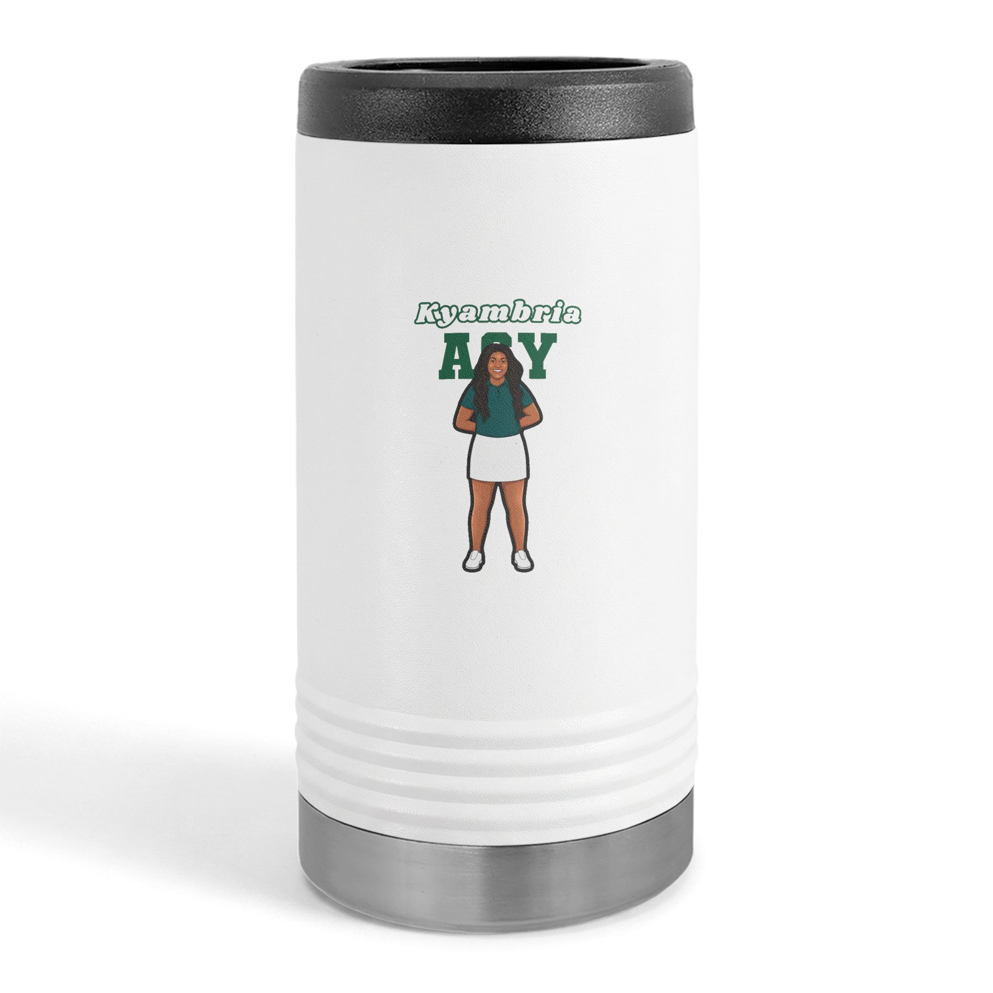 Slim Stainless Can Cooler — character_name_arch in White
