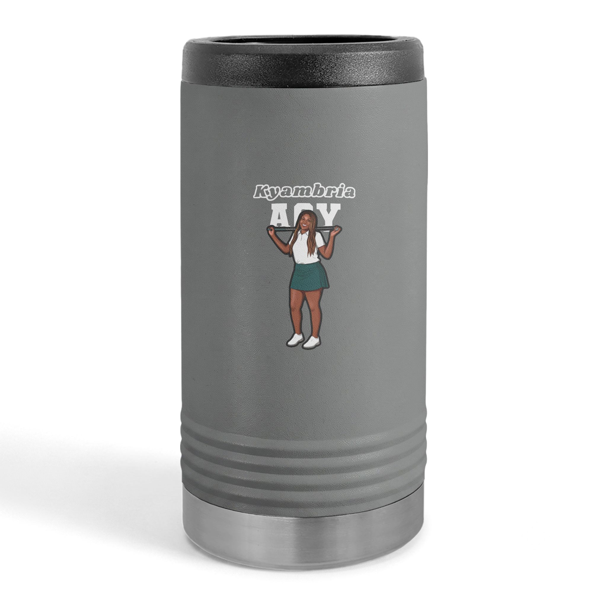 Slim Stainless Can Cooler — character_name_arch in Grey