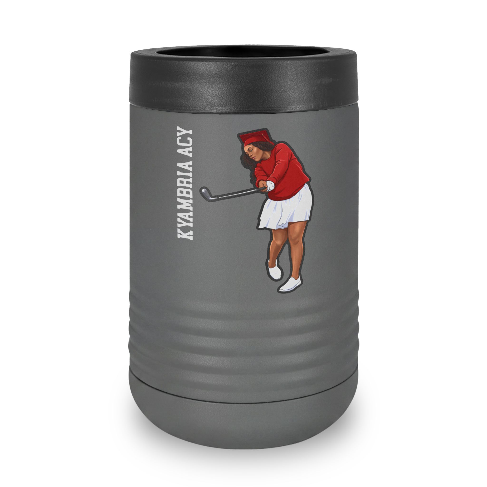 Stainless Can Cooler — character_name_vertical in Grey
