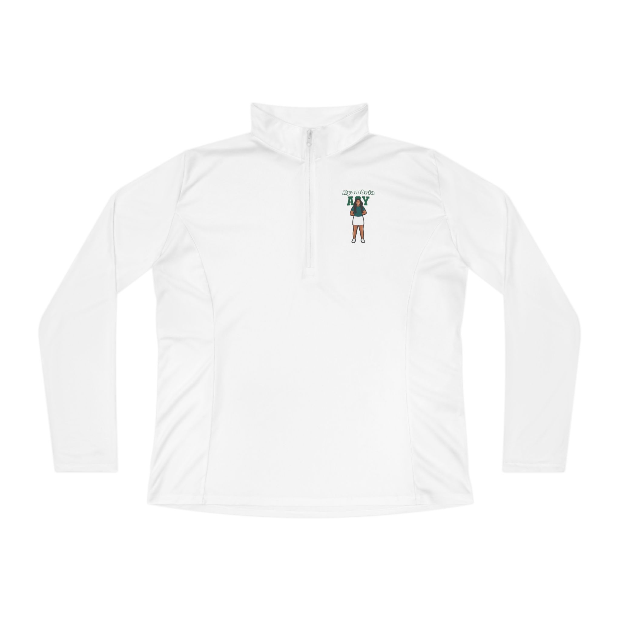 Women's Q-Zip Pullover — character_name_arch in White