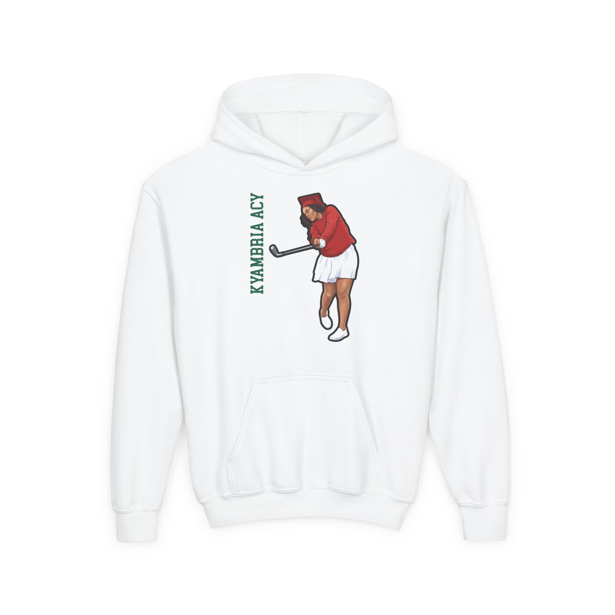 Youth Hoodie — character_name_vertical in White