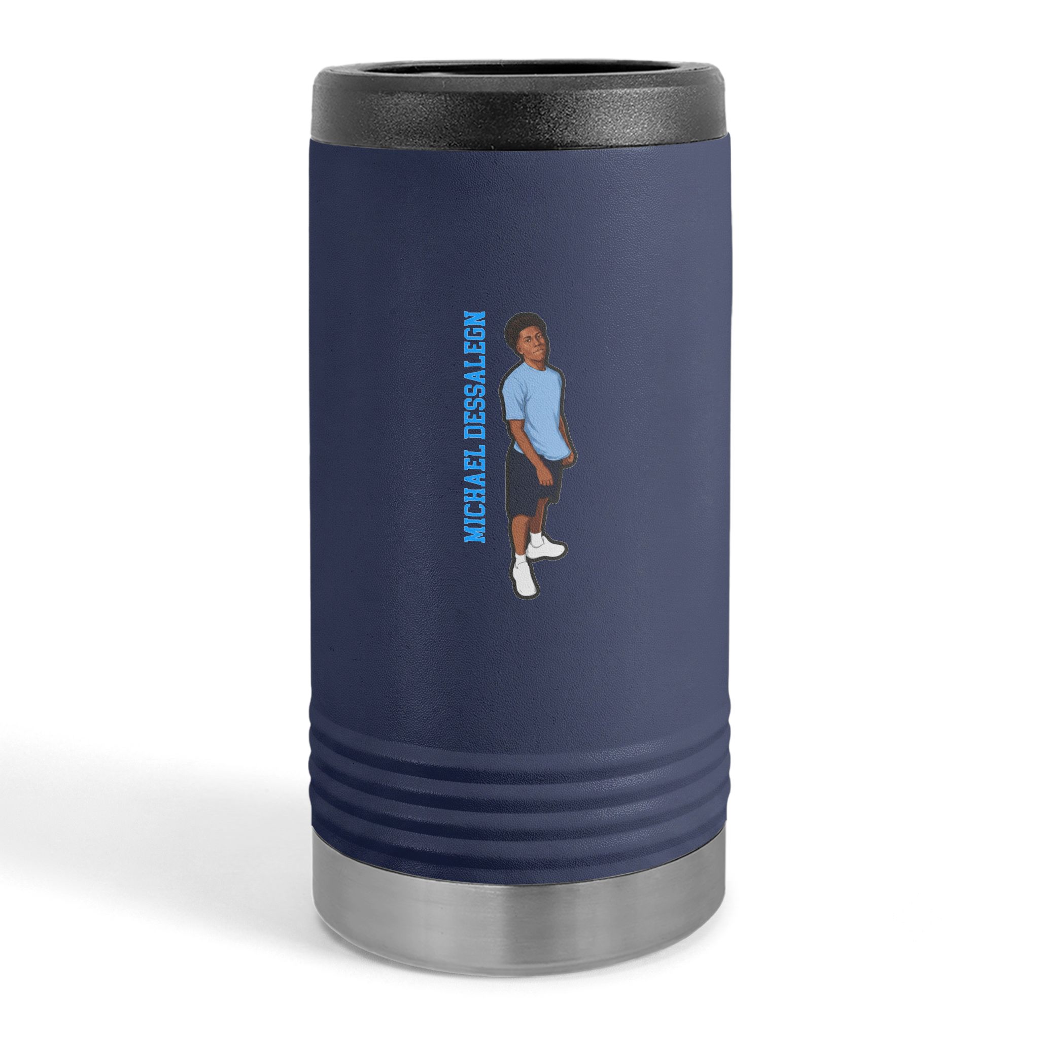 Slim Stainless Can Cooler — character_name_vertical in Navy