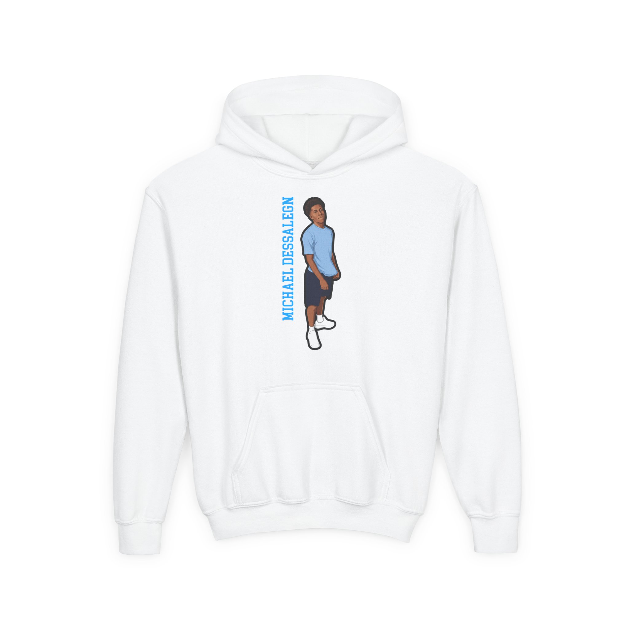 Youth Hoodie — character_name_vertical in White