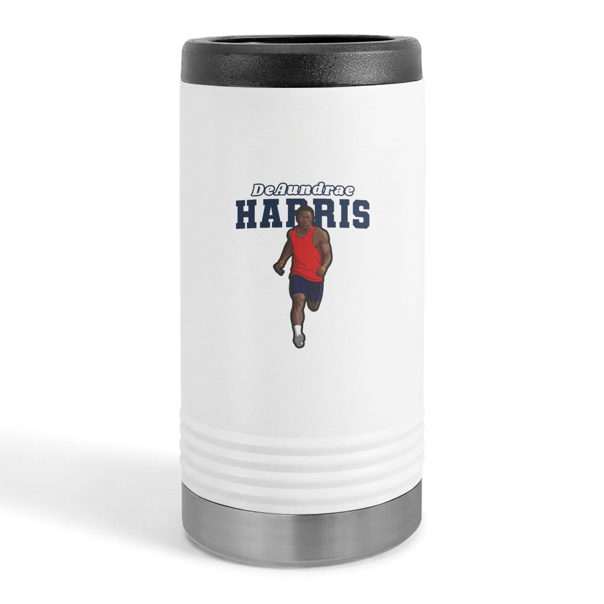 Slim Stainless Can Cooler — character_name_arch in White