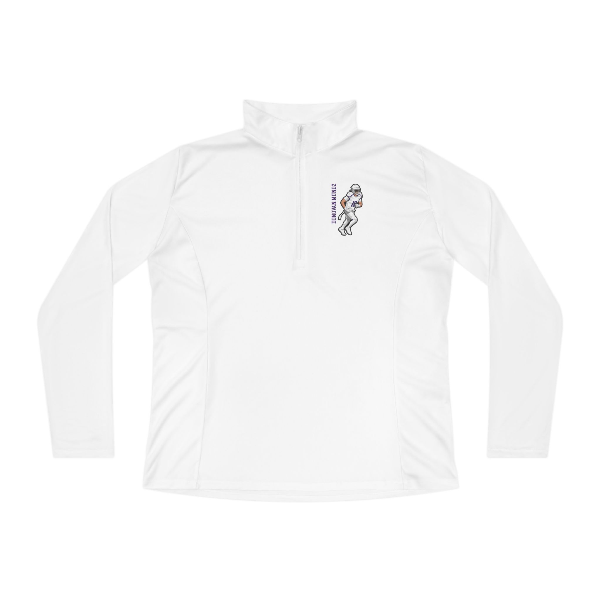 Women's Q-Zip Pullover — character_name_vertical in White