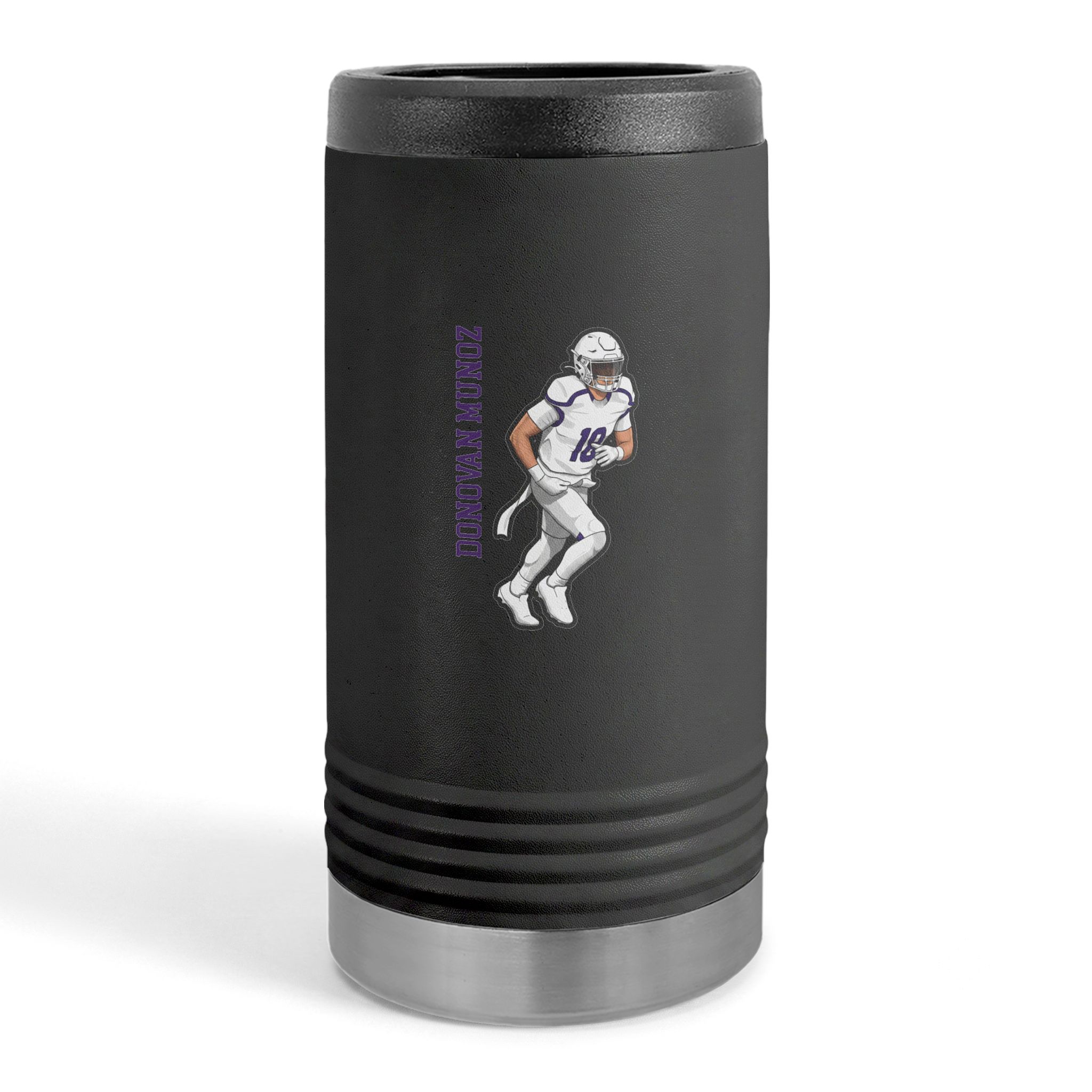 Slim Stainless Can Cooler — character_name_vertical in Black